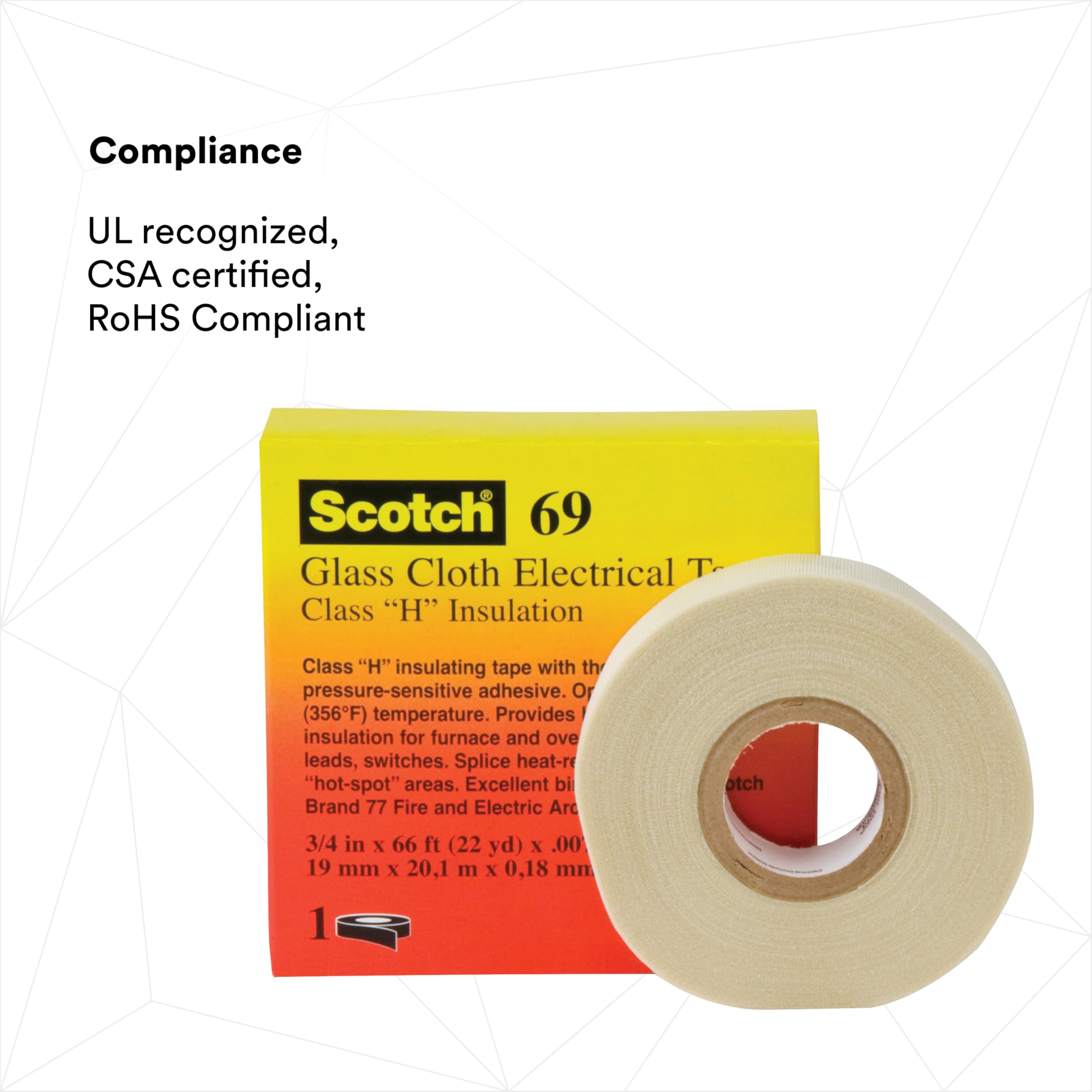 3M Cinta eléctrica de tela de vidrio 69 con alta temperatura, termoendurecible, adhesivo de silicona sensible a la presión, 3/4" x 36 yardas (100 m), 1 rollo
