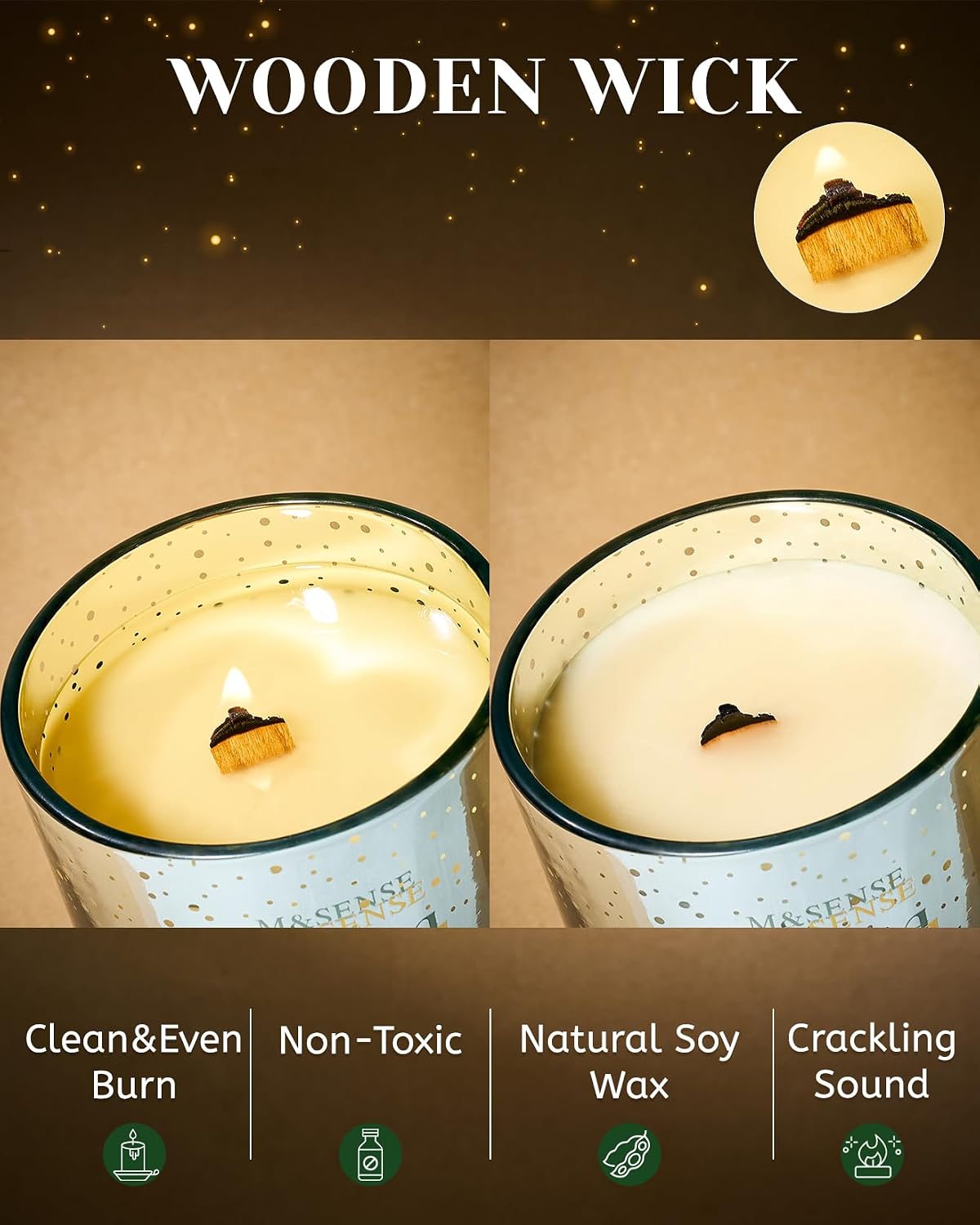 M&SENSE Vanilla Macaroon Large Wooden Wick Scented Candle, 18oz Soy Wax image 3