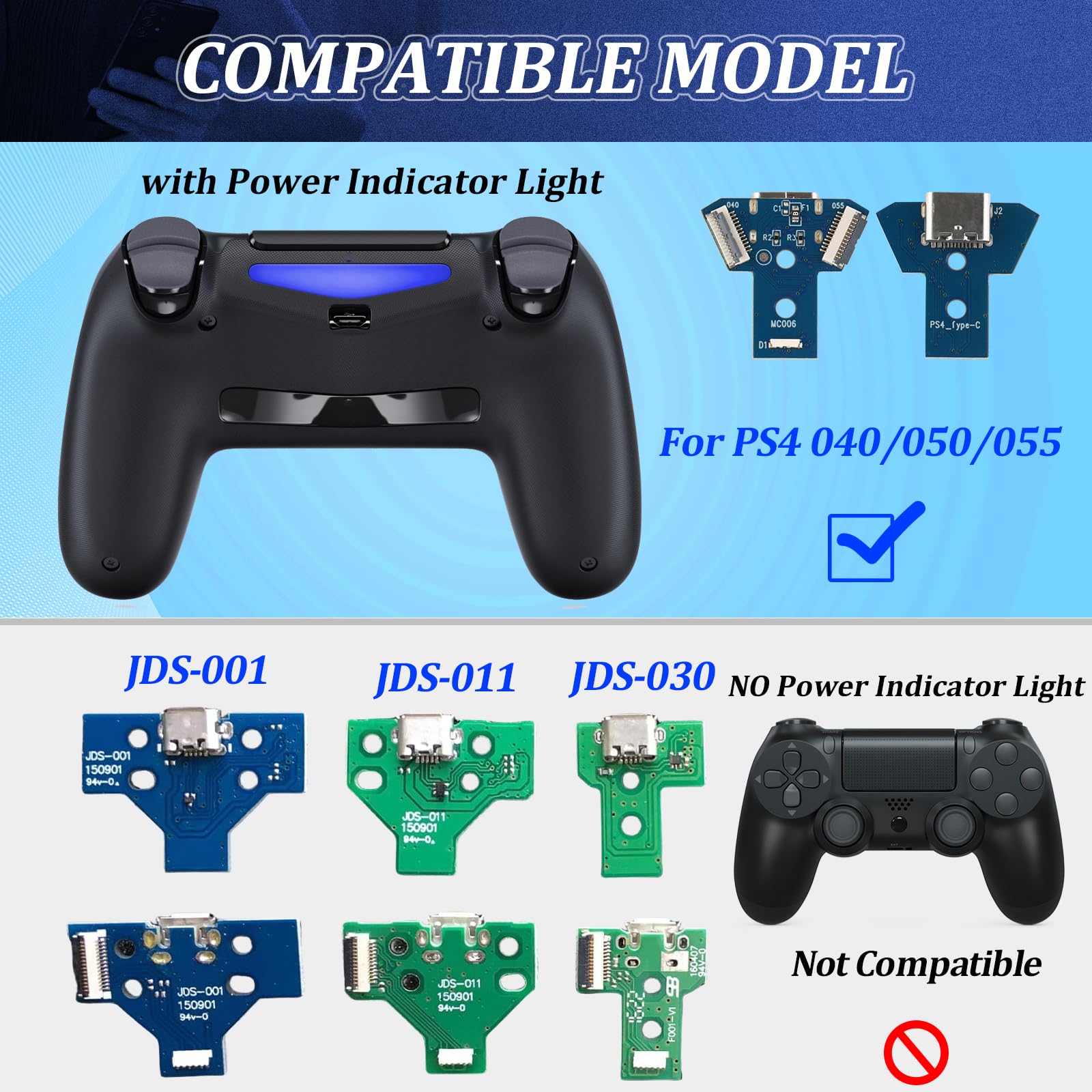 RongZy 2 Stück für PS4 Ladebuchse Upgrade von Micro USB auf USB Typ-C Dock Connector für PS4 JDS-040/050/055 USB Ladebuchse Anschluss Konsole DIY Zubehör (mit Reparaturwerkzeugen)