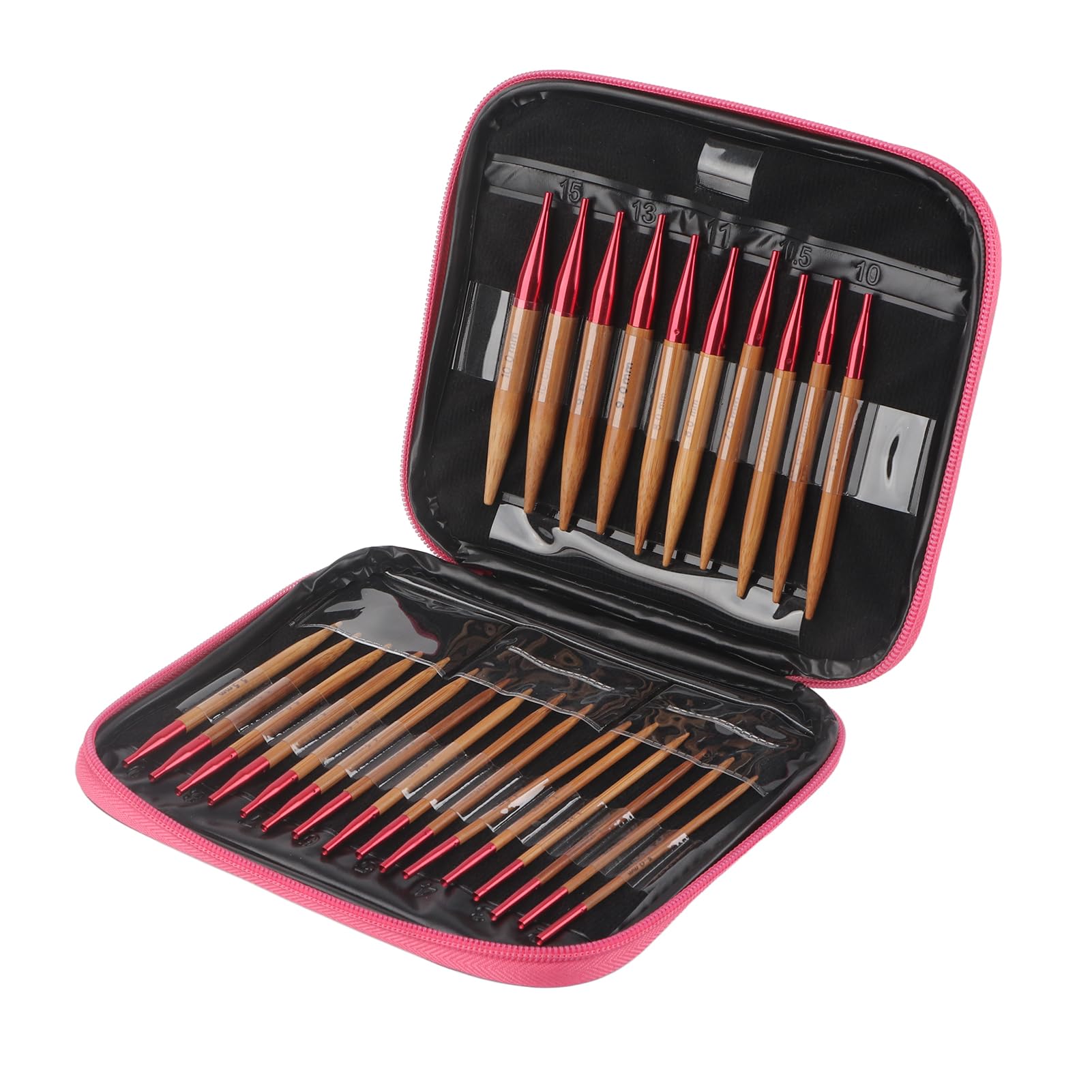 Rundstricknadeln aus Holz, Nadel 20×18×3, Austauschbares Nadelset aus Karbonisiertem Bambus, Set aus Rundstricknadeln aus Aluminium
