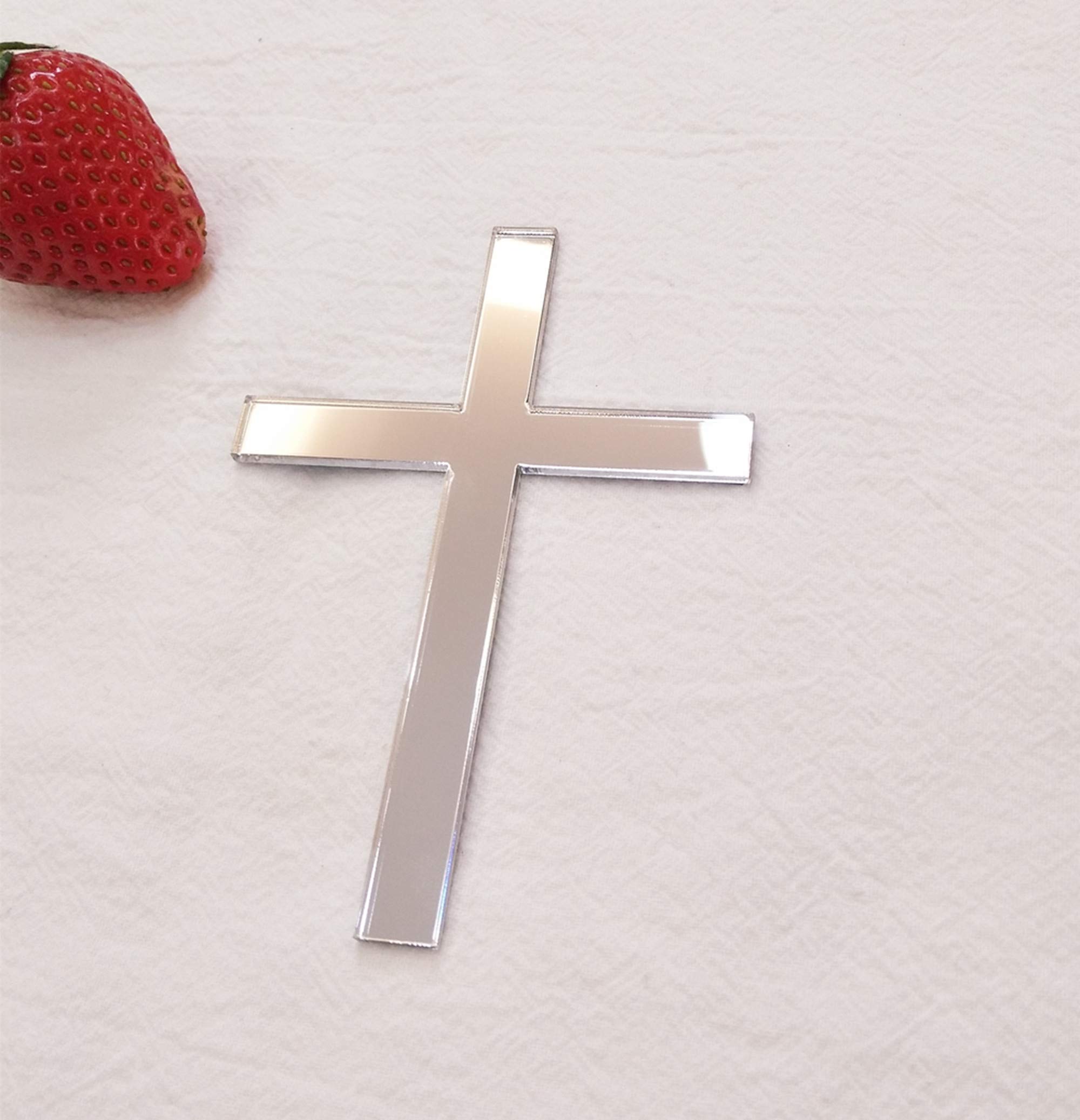 ACFENG Cross Cake Decoration, Acrylic Cross Cake Charm Topper, Cake Decoration Acrylic Baptism Cross Cake Charm Religious Celebration (Silver Mirror,
