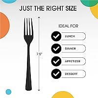 Vista 2 de Exquisite Tenedores de plástico negro, 50 piezas, tenedores negros, utensilios desechables, juego de cubiertos de plástico resistente