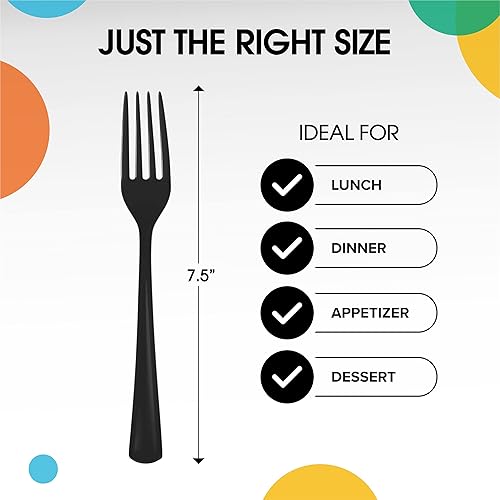 Miniatura 2 de Tenedores de plástico negro, 50 piezas, tenedores negros, utensilios desechables, juego de cubiertos de plástico resistente, juegos de cubiertos