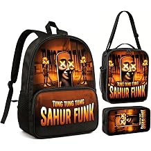 Zhazieon Adjustable Rucksack Lunch Bag Pencil Case Tung Tung Tung Sahur Backpacks 3pcs SetBlack-A3