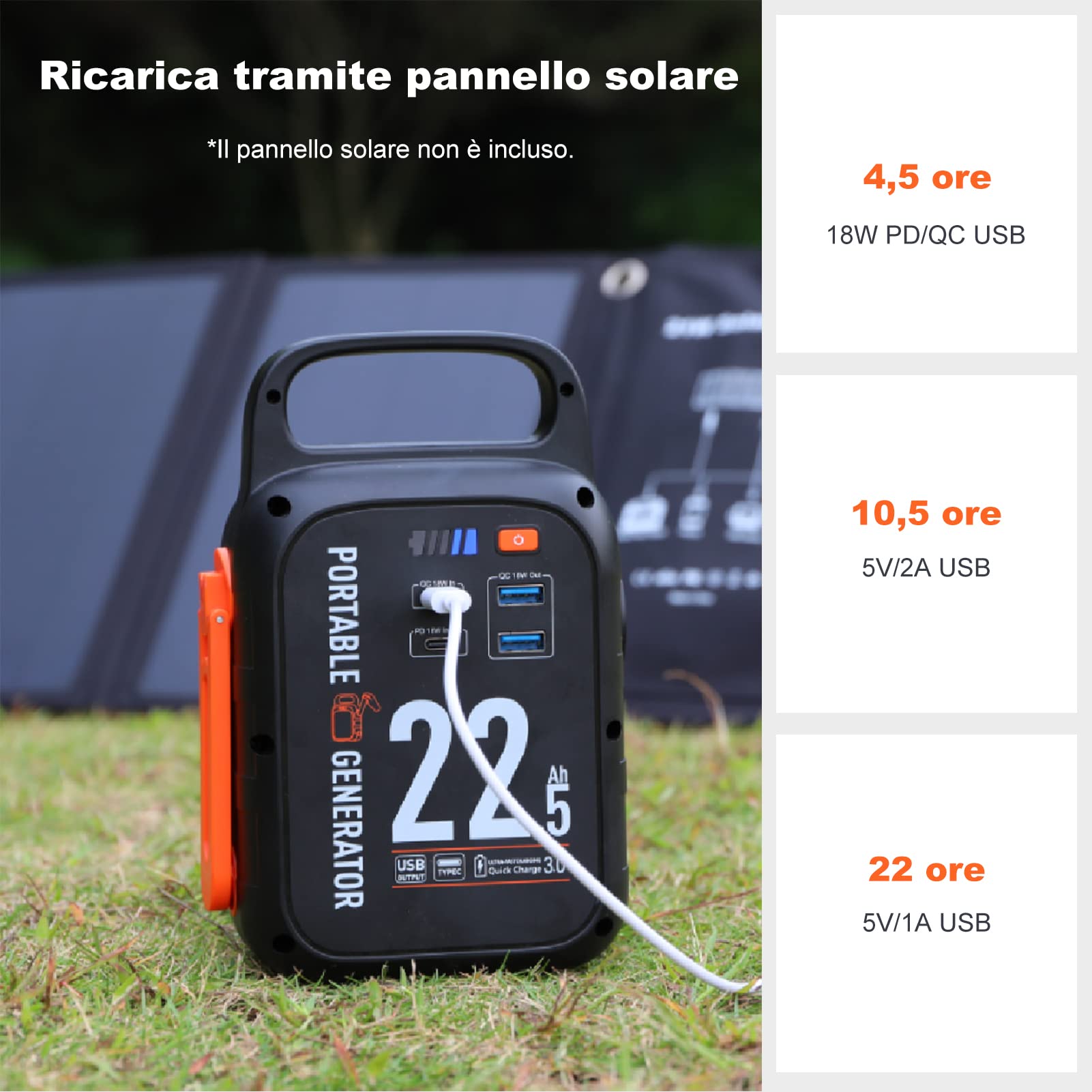 Manovella Powerbank 22500 mAh, 83.25 Wh 18 W USB e ricarica rapida TYPEC generatore LED ultra luminoso per l'alimentazione di emergenza del campeggio all'aperto