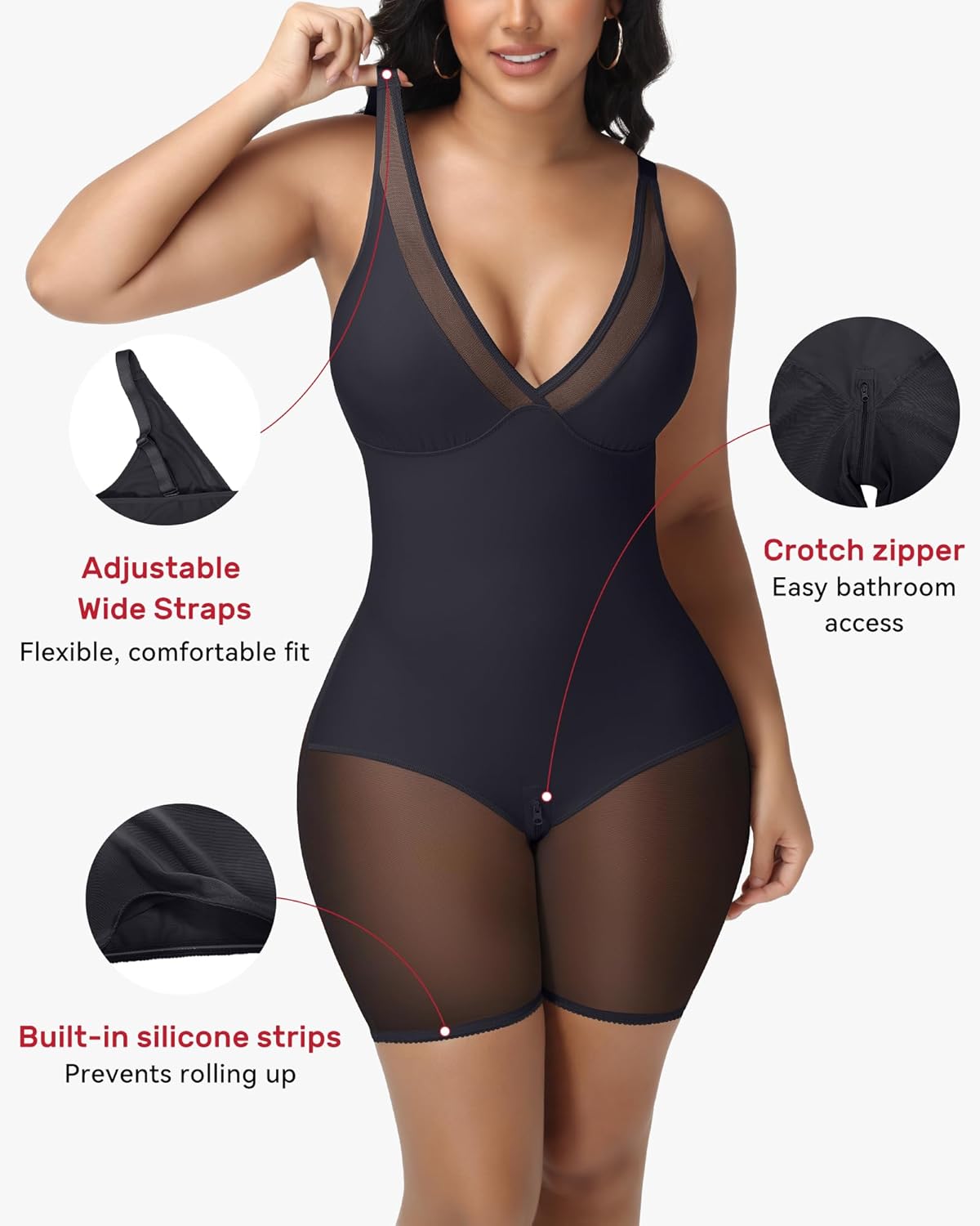 V Neck Shapewear for Women Tummy Control Low Back Bodysuit Full Body Shaper Butt Lifting - Image 5
