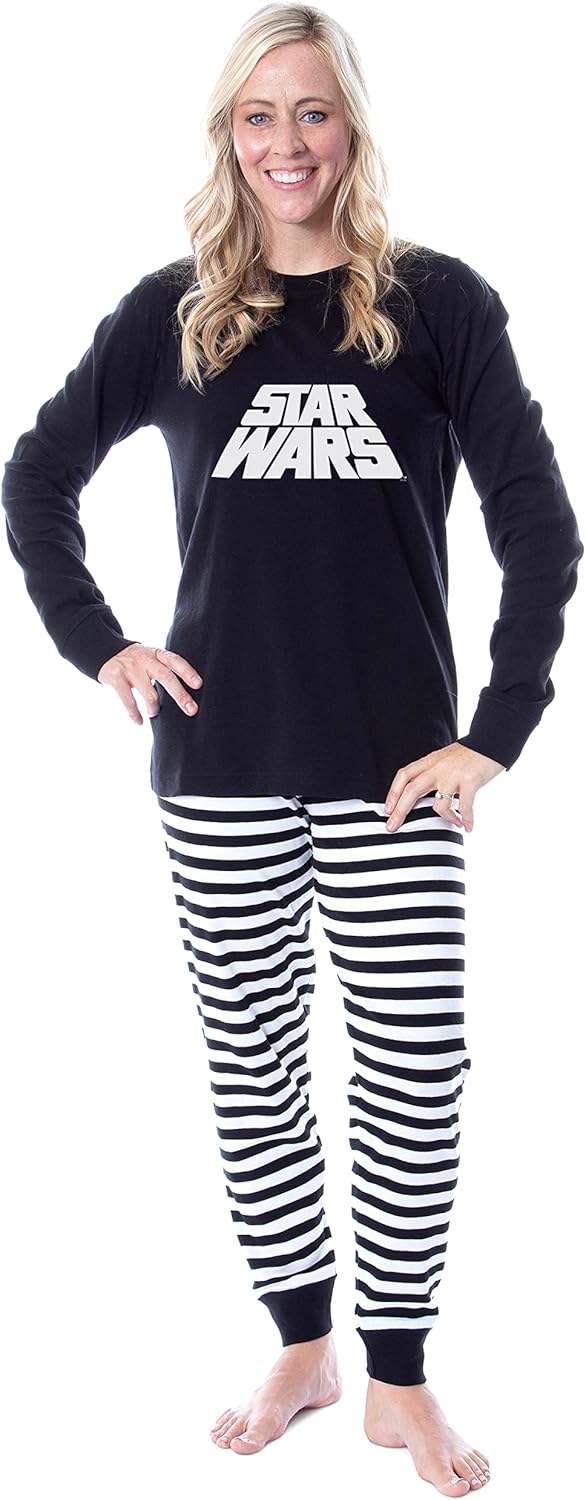 Star Wars Movie Film Title Logo Mens' Womens' Adult Unisex Sleep Pajama Set (Large) Black - Image 2