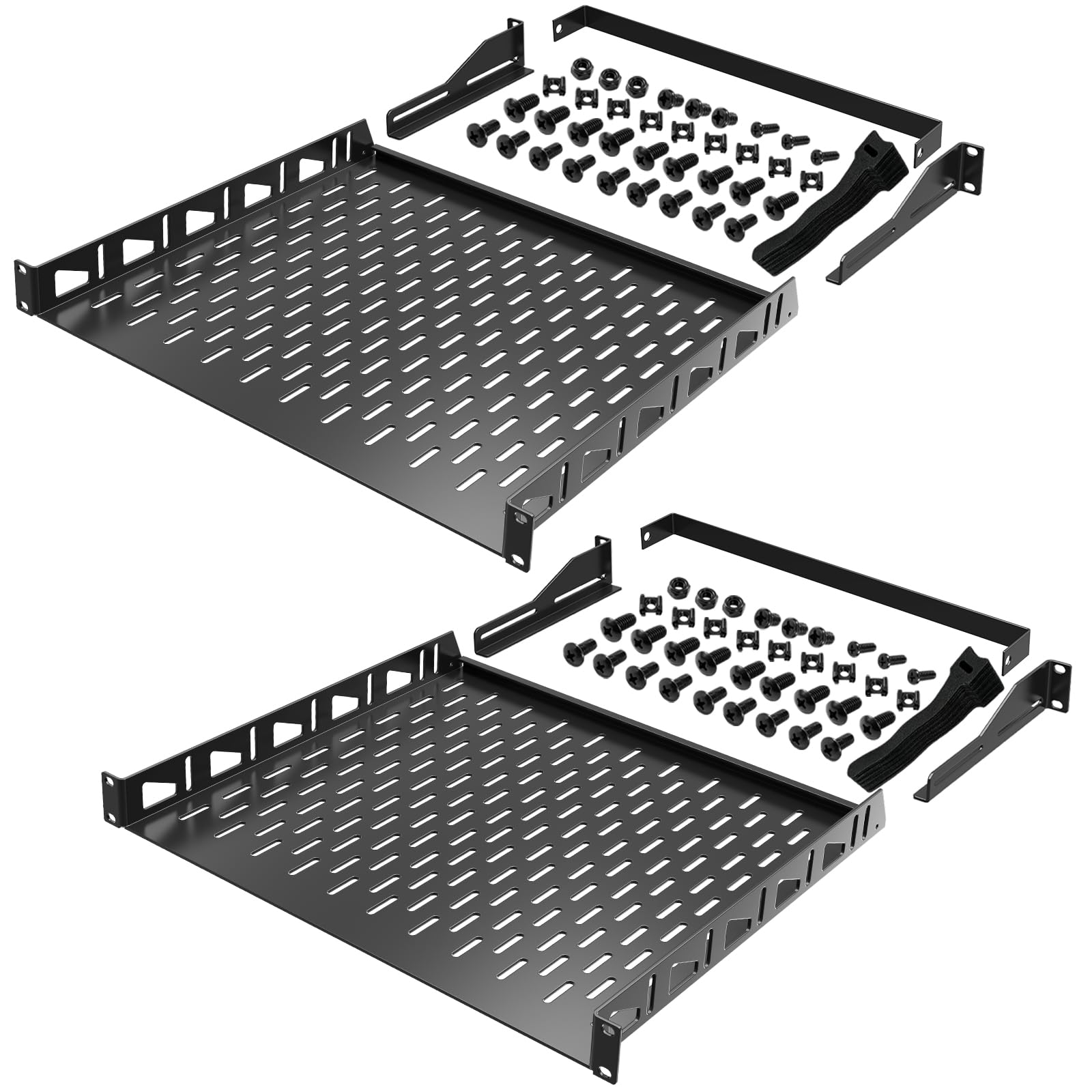Lot de 2 étagères en rack 1U, étagère de 48,3 cm, support universel ventilé