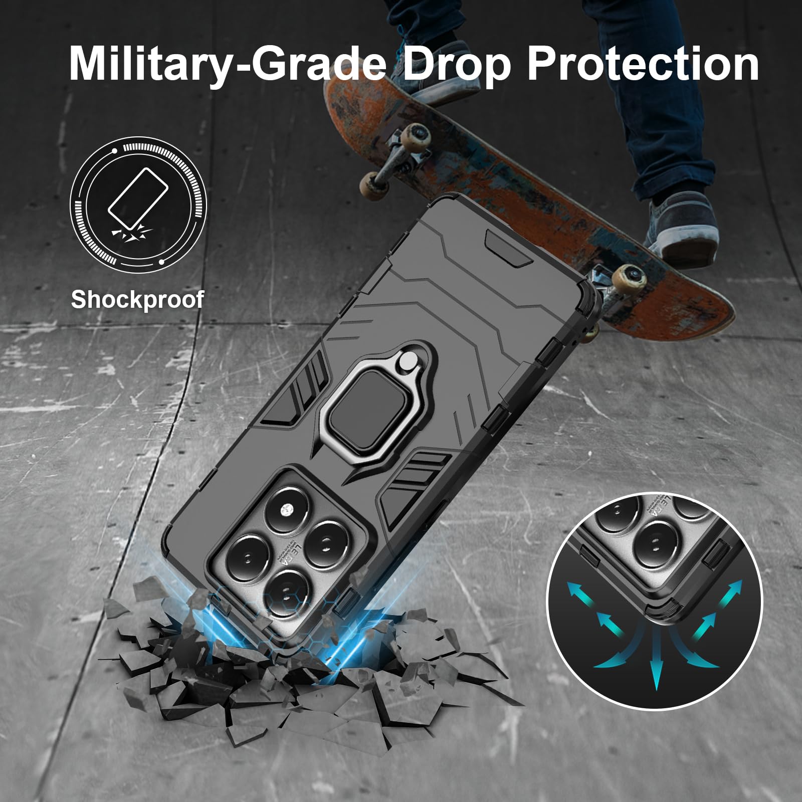 Funda para Xiaomi Redmi Note 15 Pro 5G, Carcasa Antigolpes con Soporte anular metálico, Case Protectora de Grado Militar, Azul — view 688