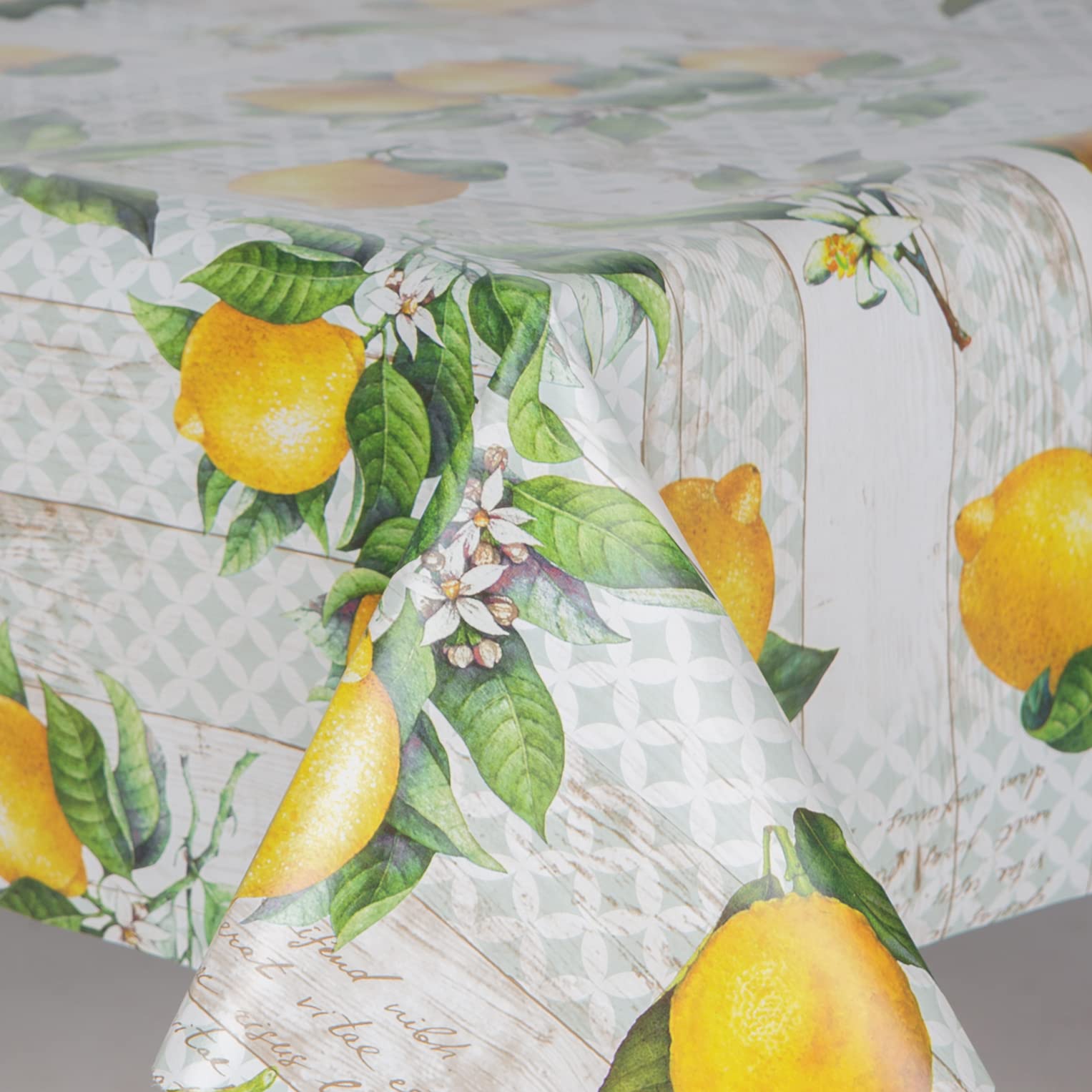 Home Expressions Lemons And Leaves Wipe Clean Vinyl Table Cloth/Protector Textile Backing (Oval 137Cm X 229Cm)