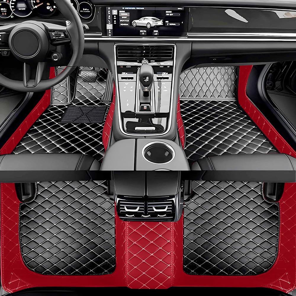 JINGUMING Personalized Floor Mats for Cars, Full Coverage Luxury Mats, Anti-Slip Set, Custom Fit for 99% of Sedan, Trucks, SUVs (Red Black)