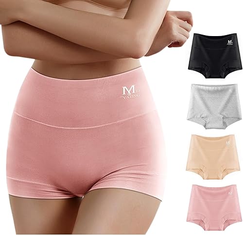 MEIYATING Pantalones cortos de algodón para mujer, de cintura alta, paquete de 4 unidades, talla grande