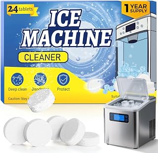 Ice Maker Cleaner Tablets, 24 Ice Machine Cleaner Descaler Tablets Compatible with Frigidaire, Opal, GE Profile, Kitchenaid, Nickel Safe Scale Remover for Countertop, Ice Makers