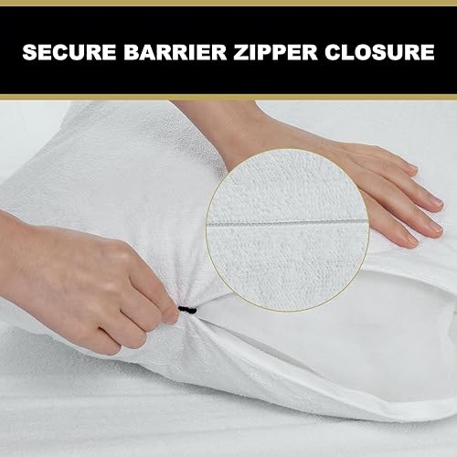 Miniatura 10 de Juego de 4 fundas de almohada de algodón de rizo de tamaño estándar con cremallera, 100% impermeables, a prueba de insectos, transpirables y