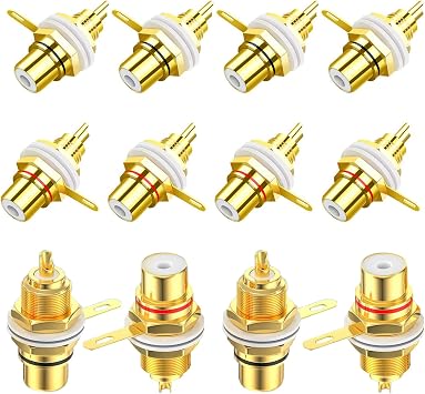 lkelyonewy Solderable RCA Panel Mount Plug Female Jacks Socket Connector Chassis Amplifier Terminal Plated Gold Adapter Coupler for Amp 6 Pairs