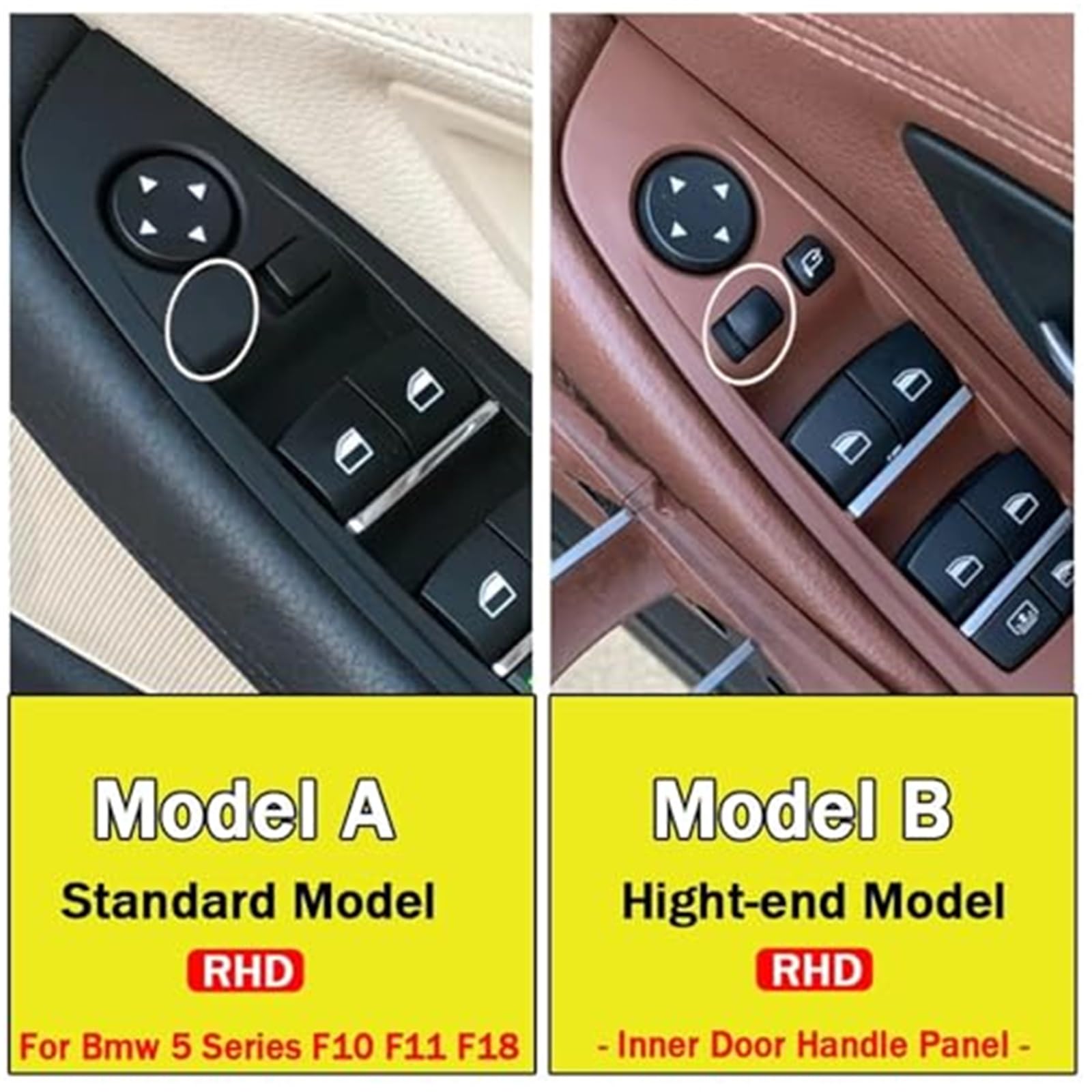 Uchwyt do holowania drzwi wewnętrznych wymiana wykończenia panelu wewnętrznego, dla BMW serii 5 F10 F11 F18 520i 523i 525i 528i 535i Wnętrze klamki samochodowej(Model A Black)
