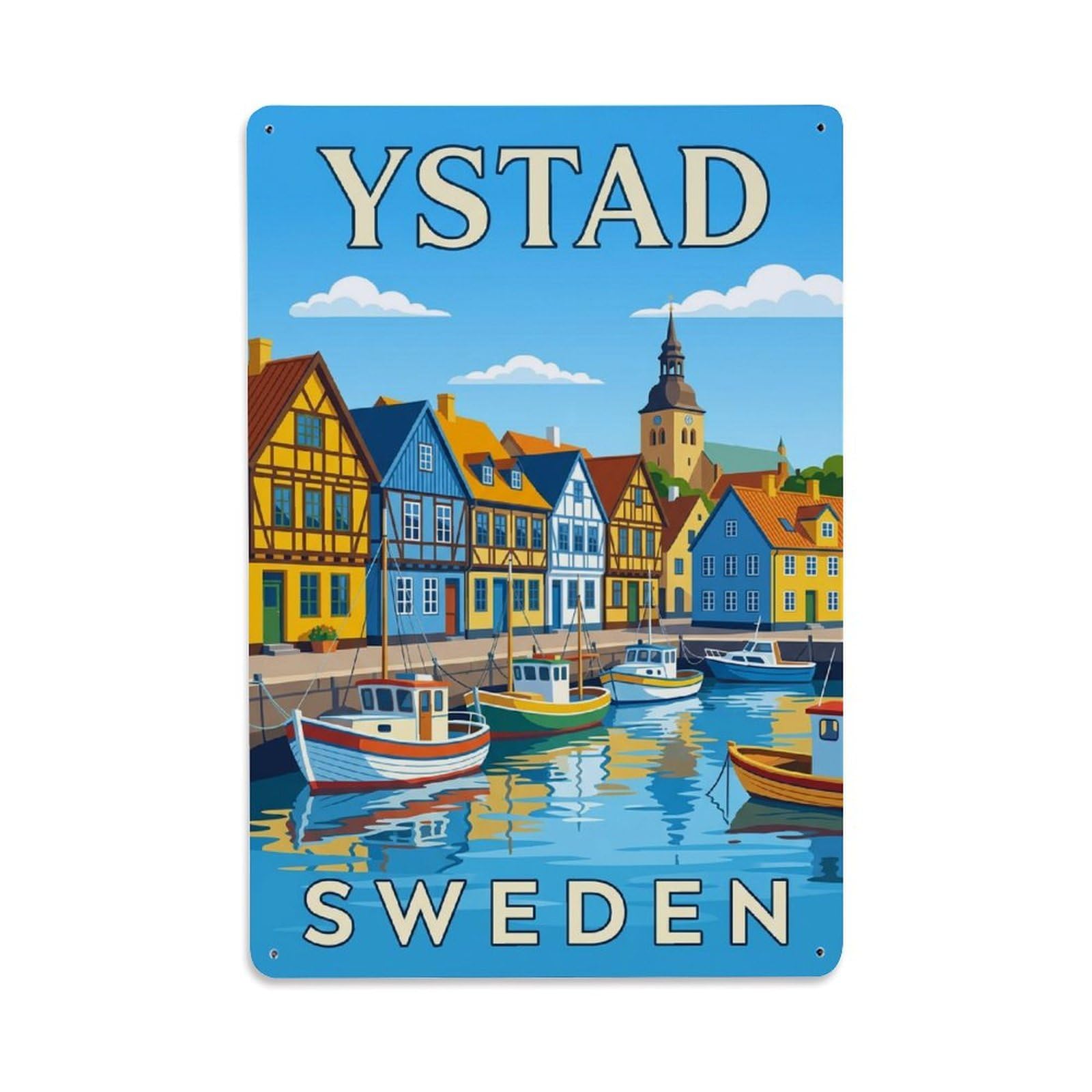 Vintage Travel Ystad Sweden Harbor Metal Tin Sign Plaque Wall Decor for Cafe, Club Bar, Office, Home Garden Metal Poster 8x12Inch