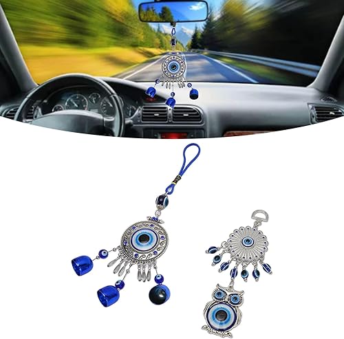 Miniatura 2 de 2 colgantes azules contra el mal de ojo, diseño de búho, buena suerte, atrae riqueza, colgante para pared, cama, postes y ventana