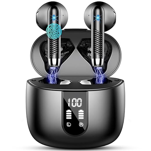 Cuffie bluetooth, auricolari bluetooth 5. 3 cuffie wireless bluetooth con 4 mic, nuovo cuffie senza fili enc cancellazione rumore, cuffiette bluetooth in ear sport ip7 impermeabile 48h stereo/led/usb-c