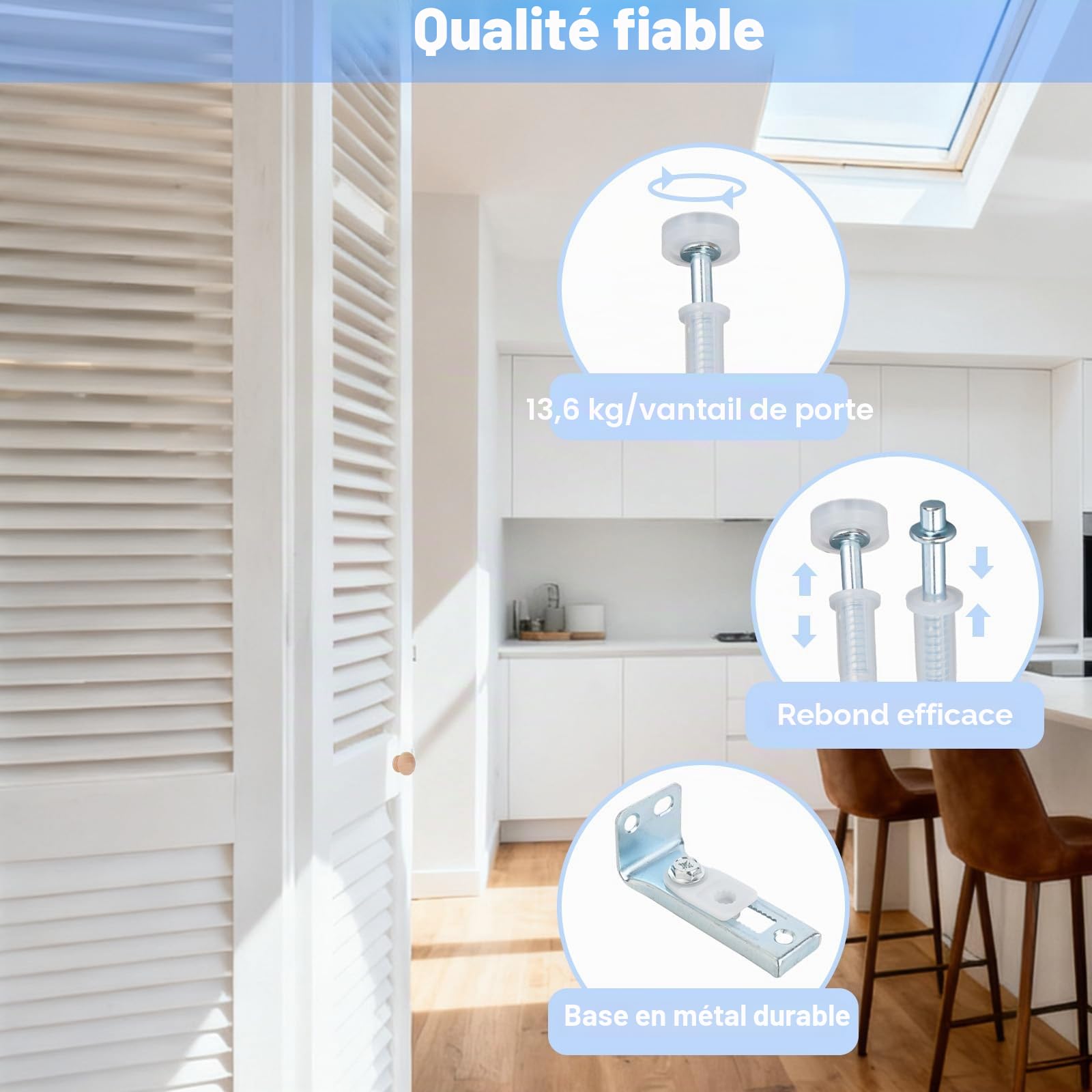 Réparation Porte Pliante, Quincaillerie pour Porte de Placard Pliante avec Rail 91cm Charnières Vis Poignée en Bois Tige à Ressort Pince à Ressort pour Chambre Cuisine et Salle Bain