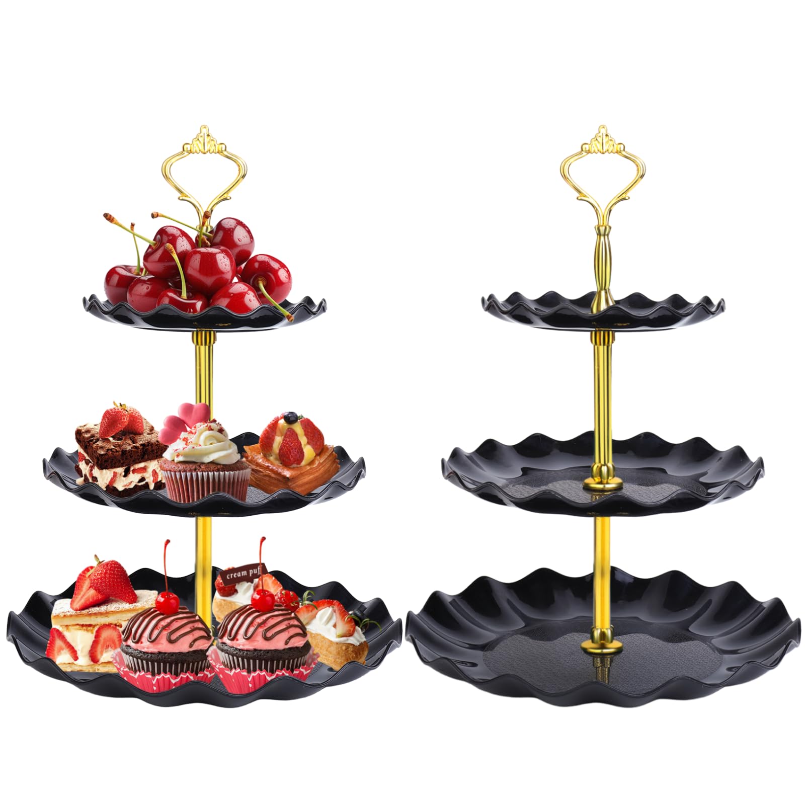 Présentoir à thé à 3 étages en métal pour gâteaux et cupcakes de fête