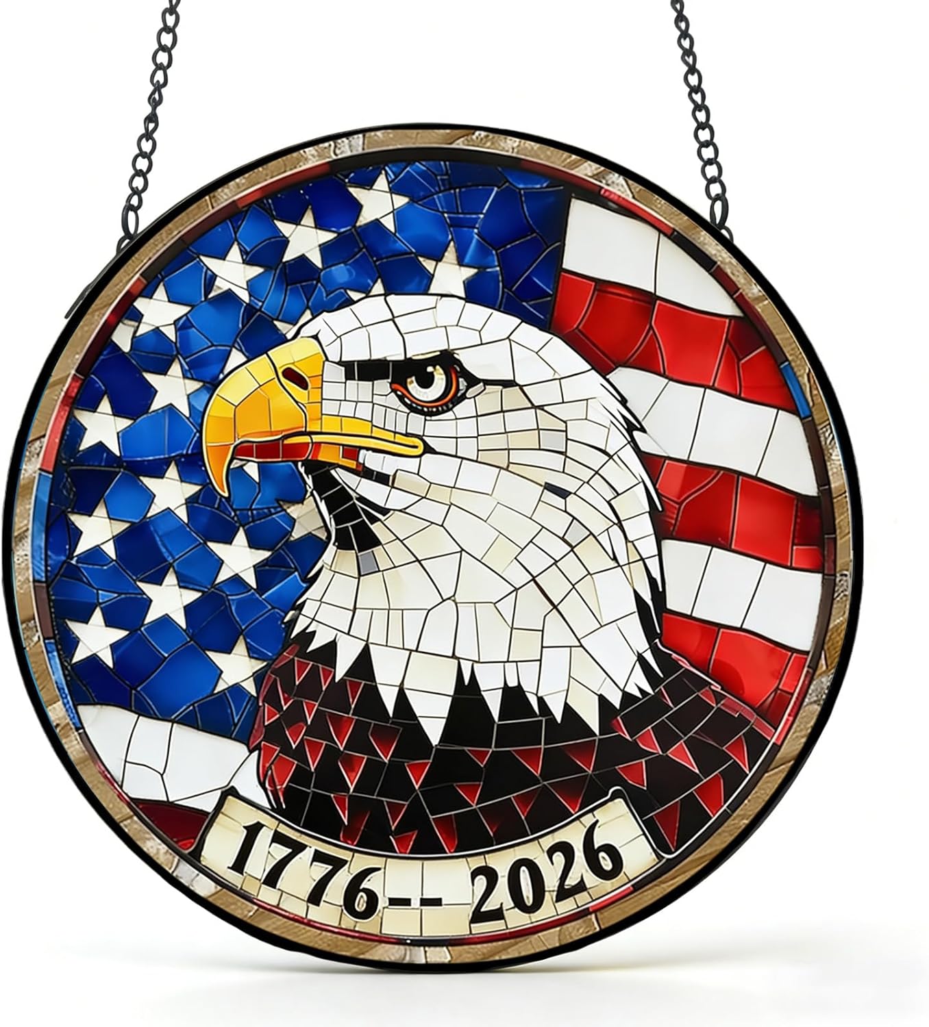 Stained Glass Window Hanging USA Eagle with Flag, Sun Catcher Patriotic Eagle, Stained Glass Ornament kit for Home, Garden, Door, Window Decor, Gifts for mom, Women, Grandma, Wife, Family 7.8 in