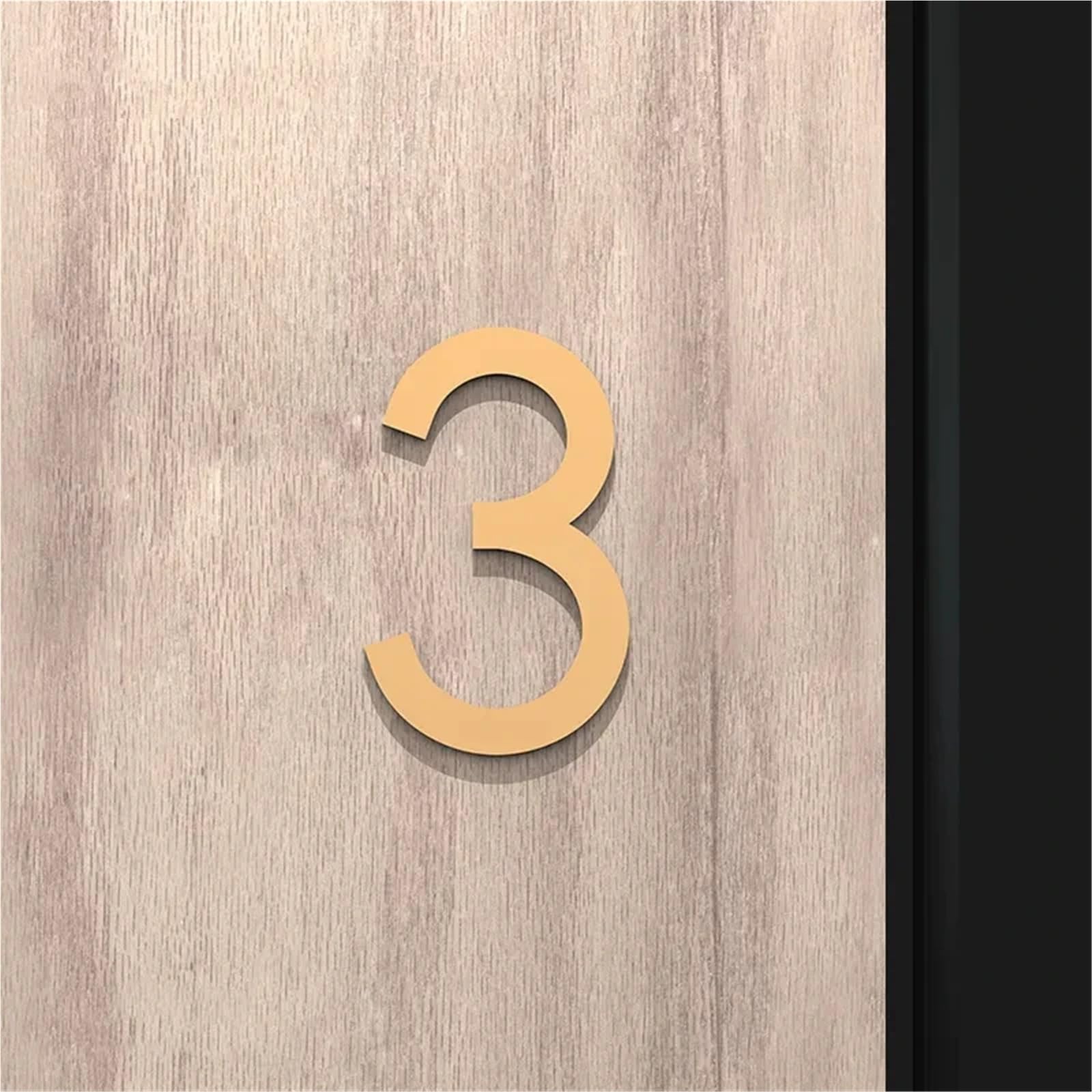Self Adhesive House Numbers Black/Gold/Silver Door Number Stickers 2/3/4 Inch Modern Acrylic Address Mailbox Number for Outside Hotel Apartment Yard Post Courtyard Cafe Plaque(Gold 3,2In)