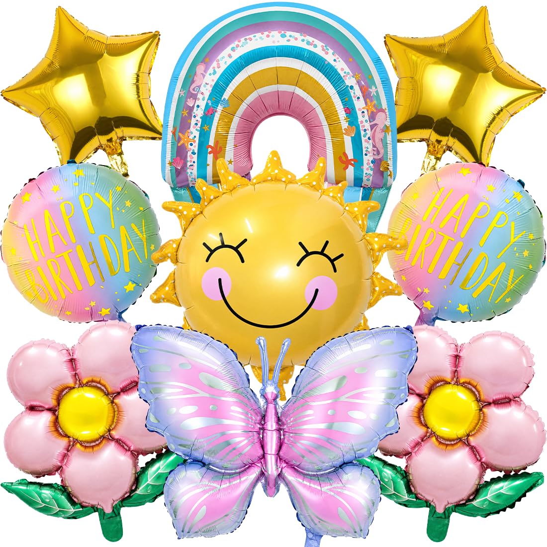 Pack of 9 Decorative Balloons Butterfly Flower Sun Foil Balloons Butterfly Flower Balloons Children's Birthday Decoration Gifts for Birthday Party Decoration Girls Boys