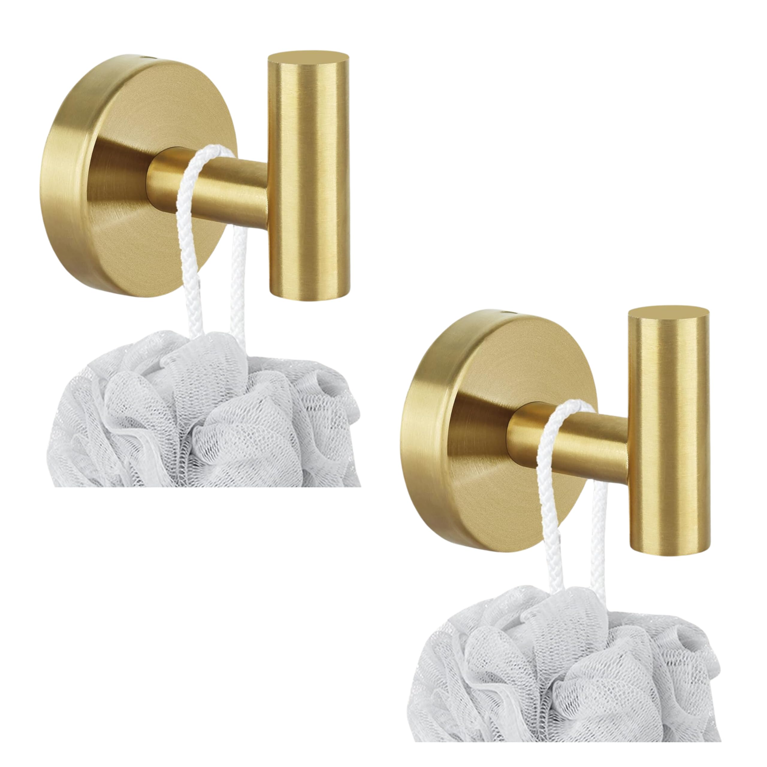 LUXIUR Wall Hooks for Hanging Strong, Cloth Hook Stand for Bathroom and Kitchen Accessories Items, SUS 304 Grade Stainless Steel Robe Hook, Door Hanger Hook, Bathroom Accessories, Brushed Gold, 2 Pack