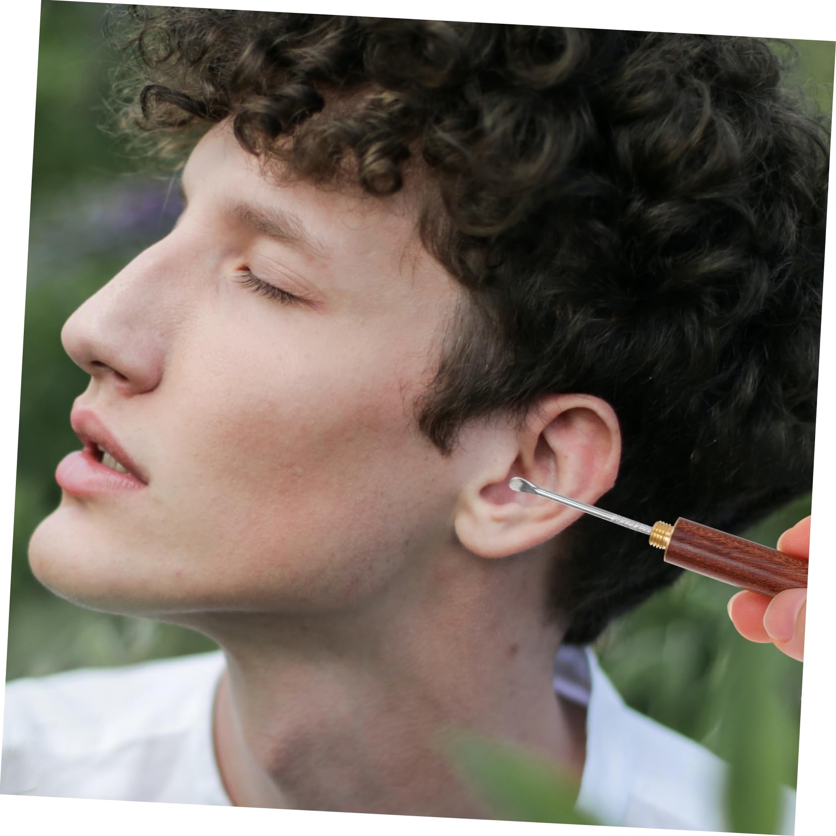 VOSAREA Ear Cleaner Tools 2 Pcs Wooden Earwax Scoops Brass Sandalwood Safe Gentle Cleaning