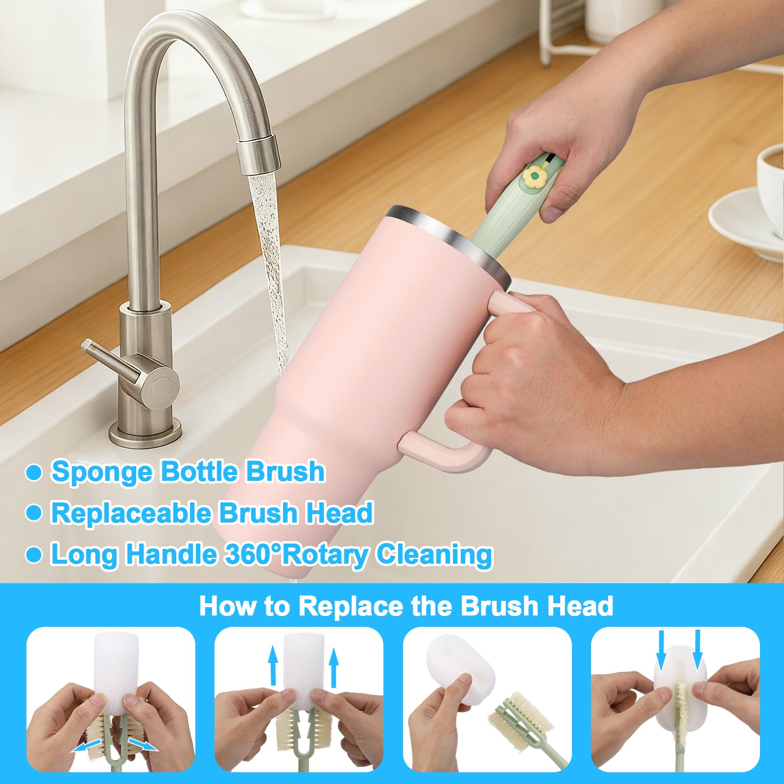 XANGNIER 5-in-1-Flaschenreinigungsbürsten-Set, multifunktionale Wasserflaschenbürste und Strohhalm-Reinigungsbürste, Reinigungswerkzeug-Set für Owala/Stanley/Yeti/einfaches, modernes Becherzubehör