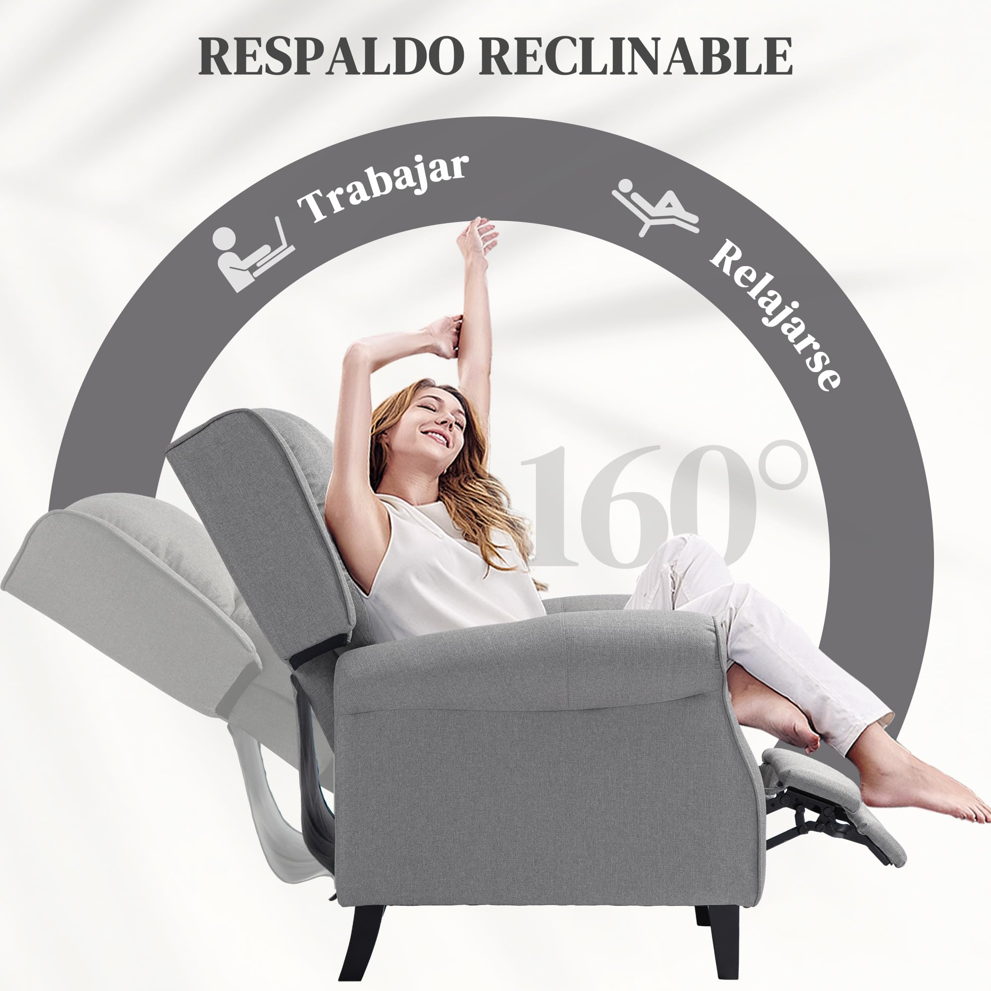 HOMCOM Sillón Relax Reclinable Manual Sillón Relax Tapizado en Lino Sintético con Reposapiés Retráctil Carga 150 kg Sillón Reclinable para Dormitorio Oficina Gris