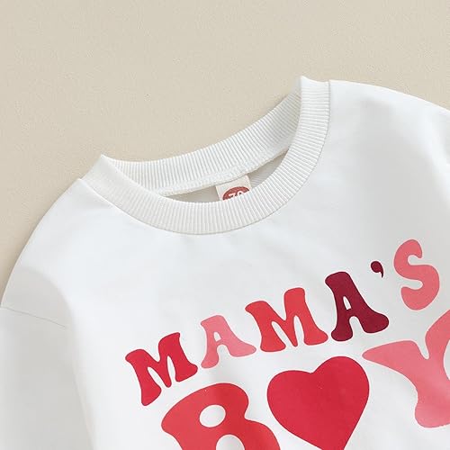 Miniatura 4 de Conjunto para el día de San Valentín para bebé niño con texto en inglés "Mama is My Valentine", camisas estampadas, sudadera con cuello redondo