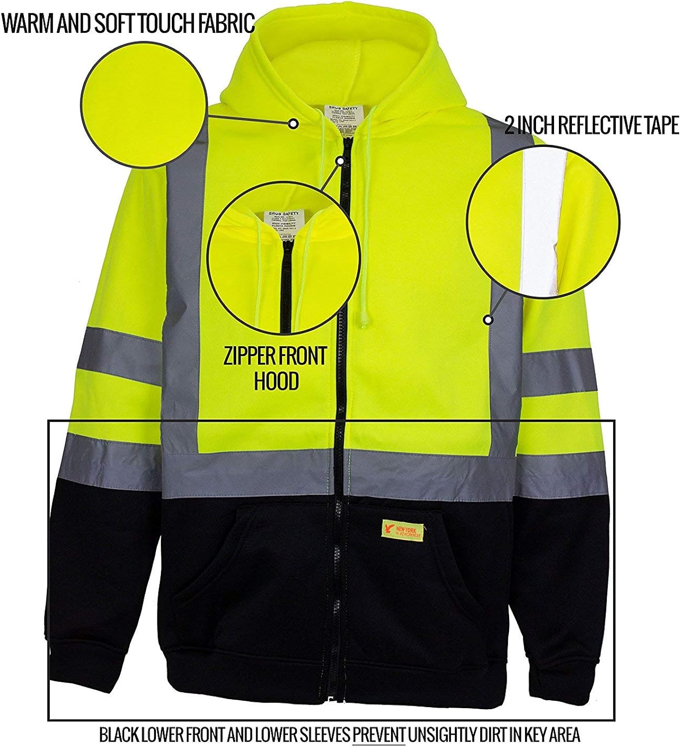 Bіg Sаlе NY Hi-Viz H9011-12 ANSI Class 3 Sweatshirt, Black Bottom