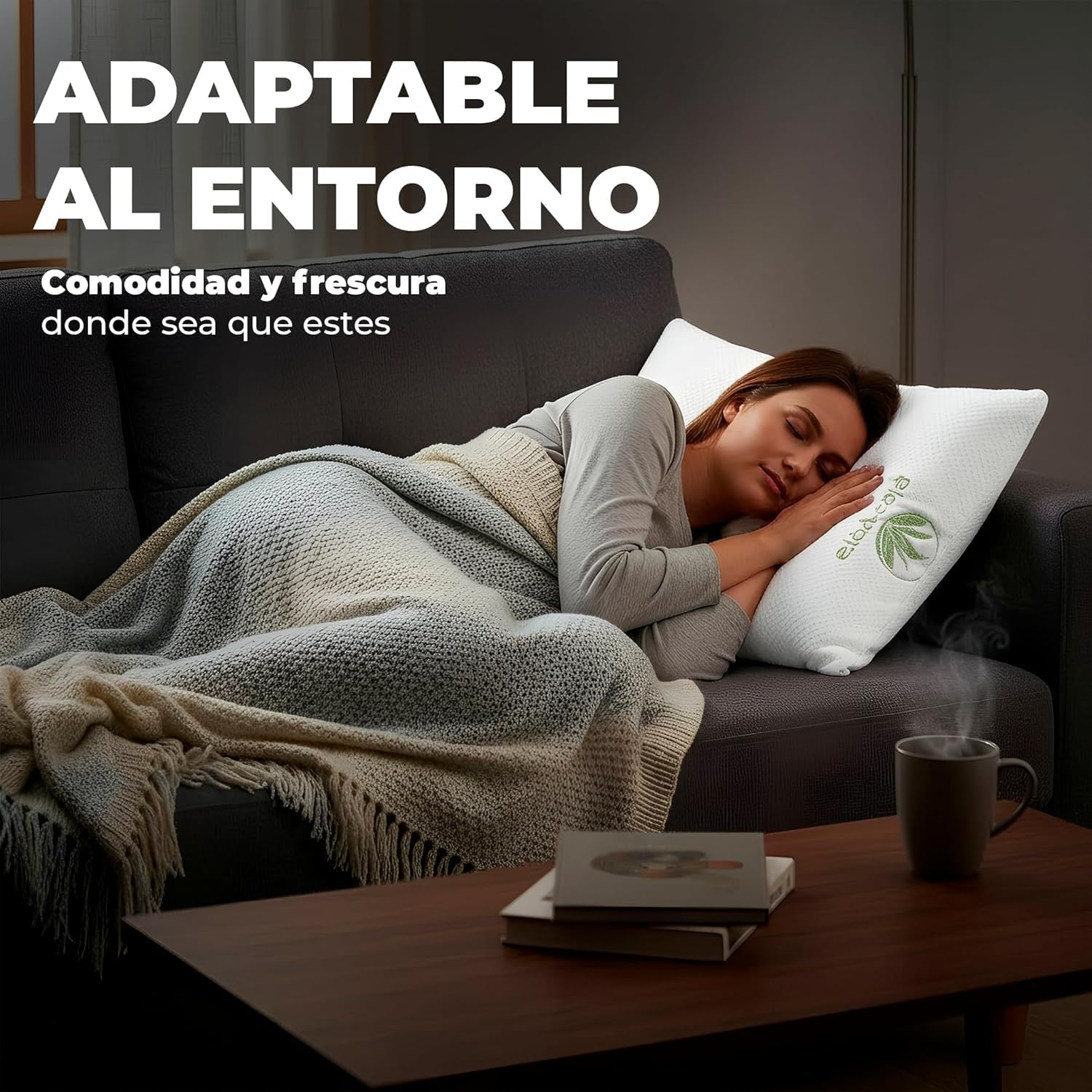 Pack de 2 Almohadas Viscoelasticas Copos Aloe Vera Transpirable Hipoalergenica Firmeza Media Adaptable Cuello Cervical Anti Calor Lavable Desenfundable Confort Dormir Lado Espalda 90 Cm
