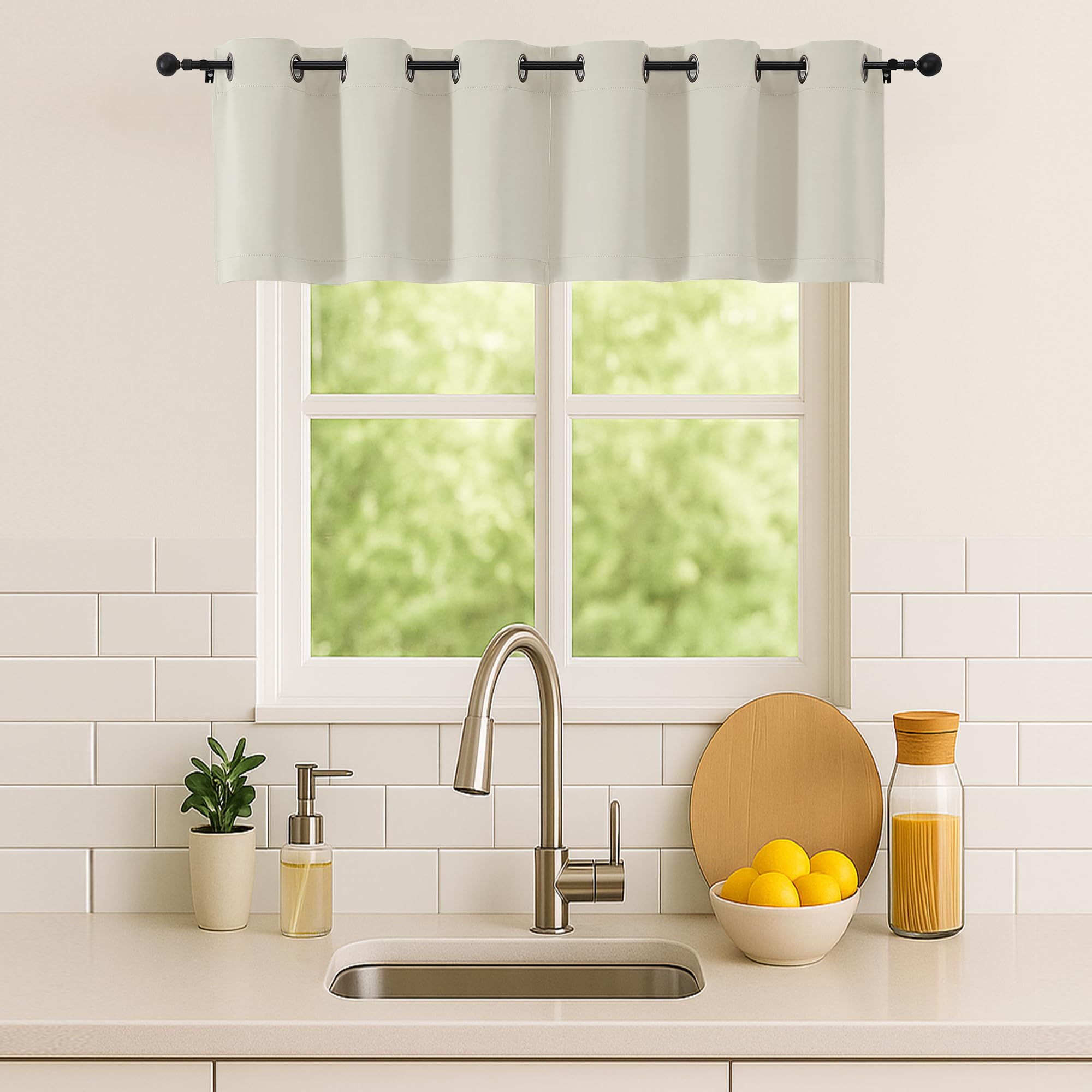 Simplebrand Natural Window Valance for Kitchen 14 Inches Long 2 Panels Set, Room Darkening Valance Curtains for Living Room, Grommet Short Privacy Kitchen Curtains for Bedroom Kids Room, 40Wx14L