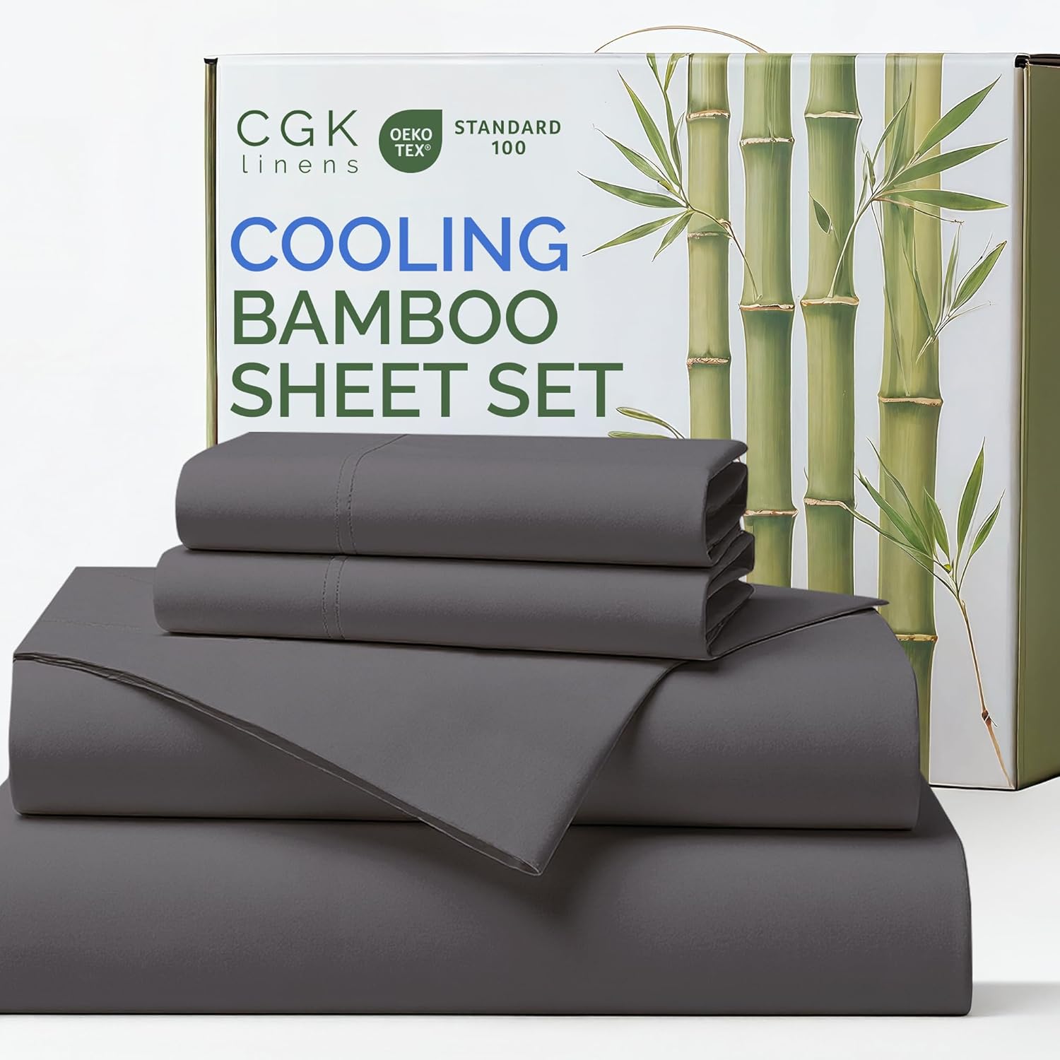 Bamboo Sheets Full Size - Cooling Sheets for Full - 100% Rayon Derived from Bamboo - Soft, Breathable & Hotel Luxury Bedding - 1 Flat & 1 Fitted and 2 Pillowcases w/ 16 Inch Deep Pockets - Dark Grey