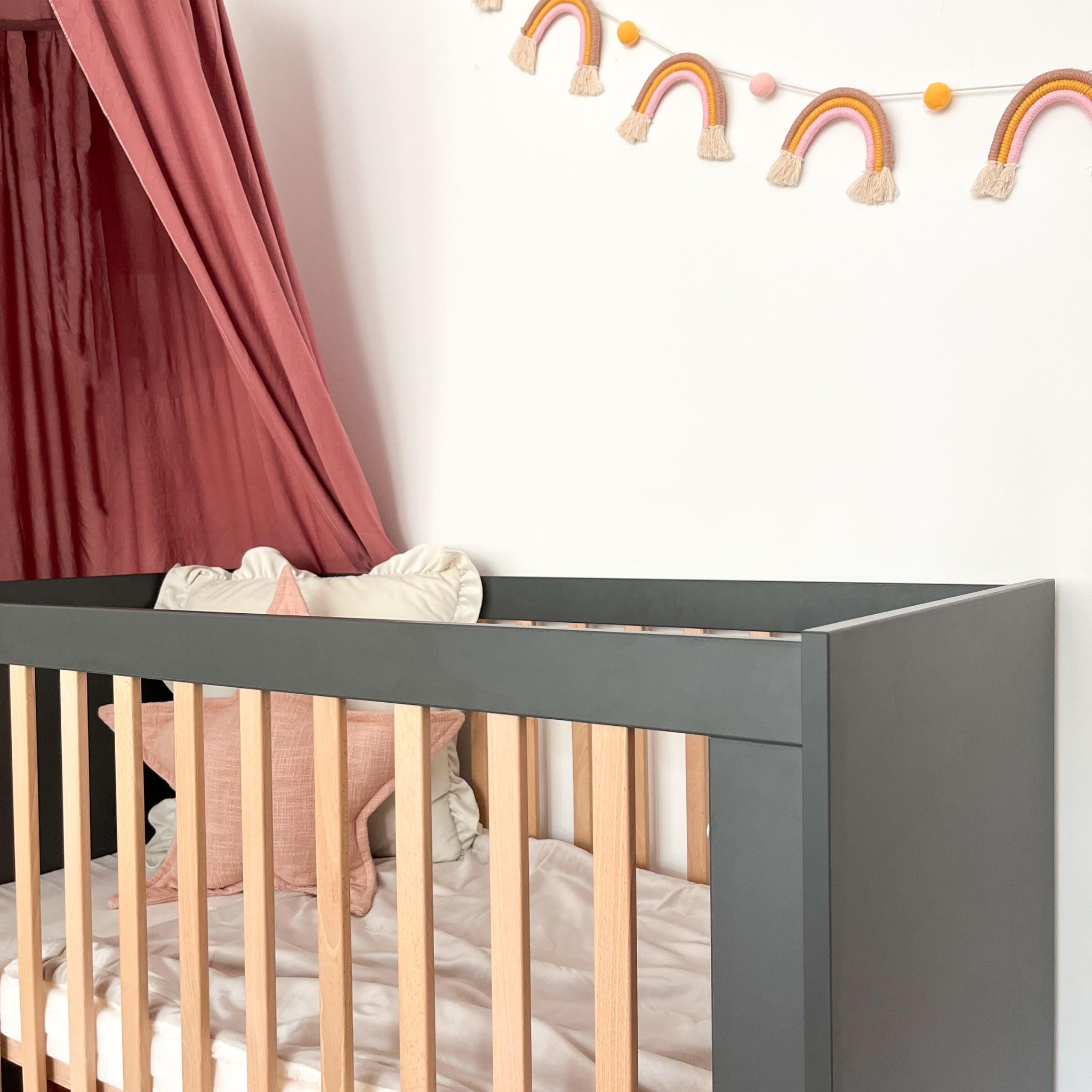 ATB Grau Babybett Ila 60x120 - Baby Bett Für Baby, Massivholz Bed 120x60 for Babys - Kinderbett Ab 3 Jahr - Graphit Crib 60 x 120 - Beyaz Bebek Yatagi - Komplett Beybi Cots Für Sleep