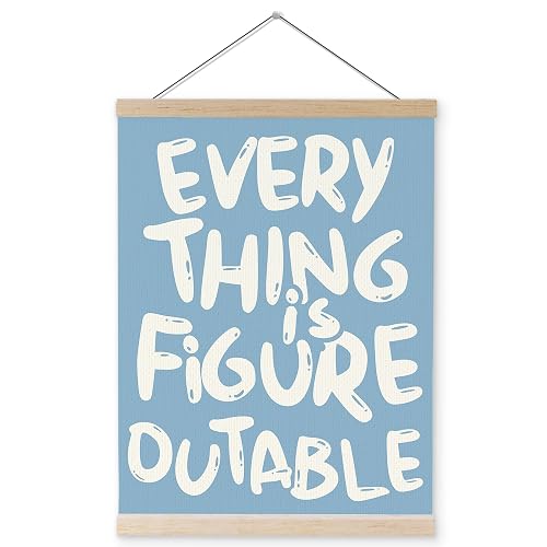 YQDEJ Blue Everything Is Figureoutable Inspirational Wall Art Poster Hanger Frame, Positive Affirmations Wall Decor, Motivational Wall Art for Home Office Classroom, 12x16 Inch