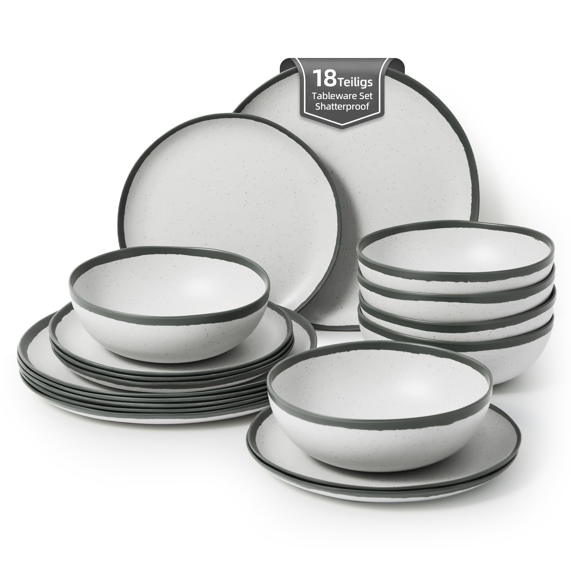 Service de table en mélamine pour 6 personnes, ensemble d'assiettes de camping | Ne passe pas au micro-ondes, robuste et incassable, passe au lave-vaisselle, idéal pour l'extérieur, caravane, caravane