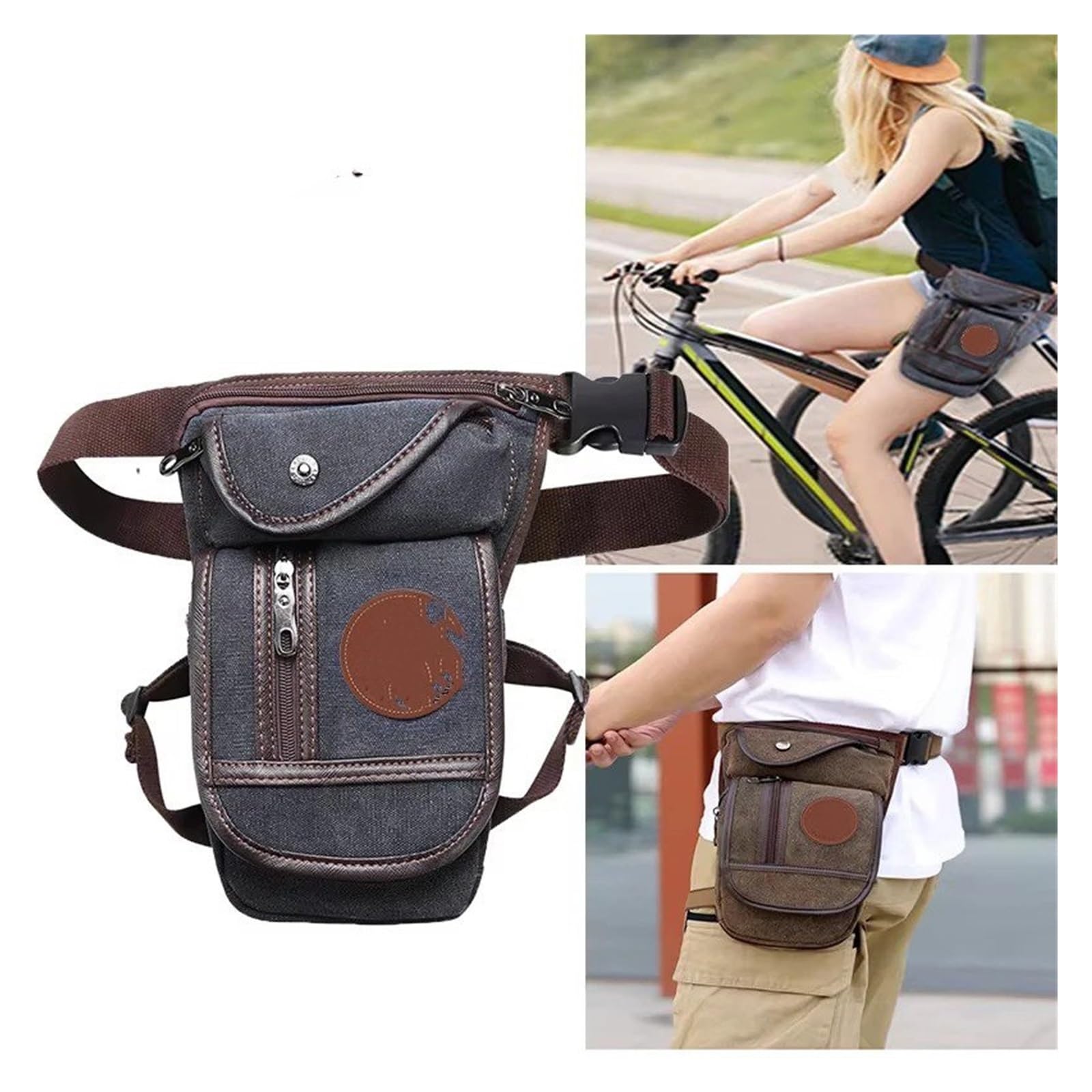 Sac À Dos Motos Sac Moto Hommes Imperméable Portable Toile Jambe Tombante Multifonctionnel Sport Plein Air Équitation Taille Épaule Bagagerie Moto(Khaki)