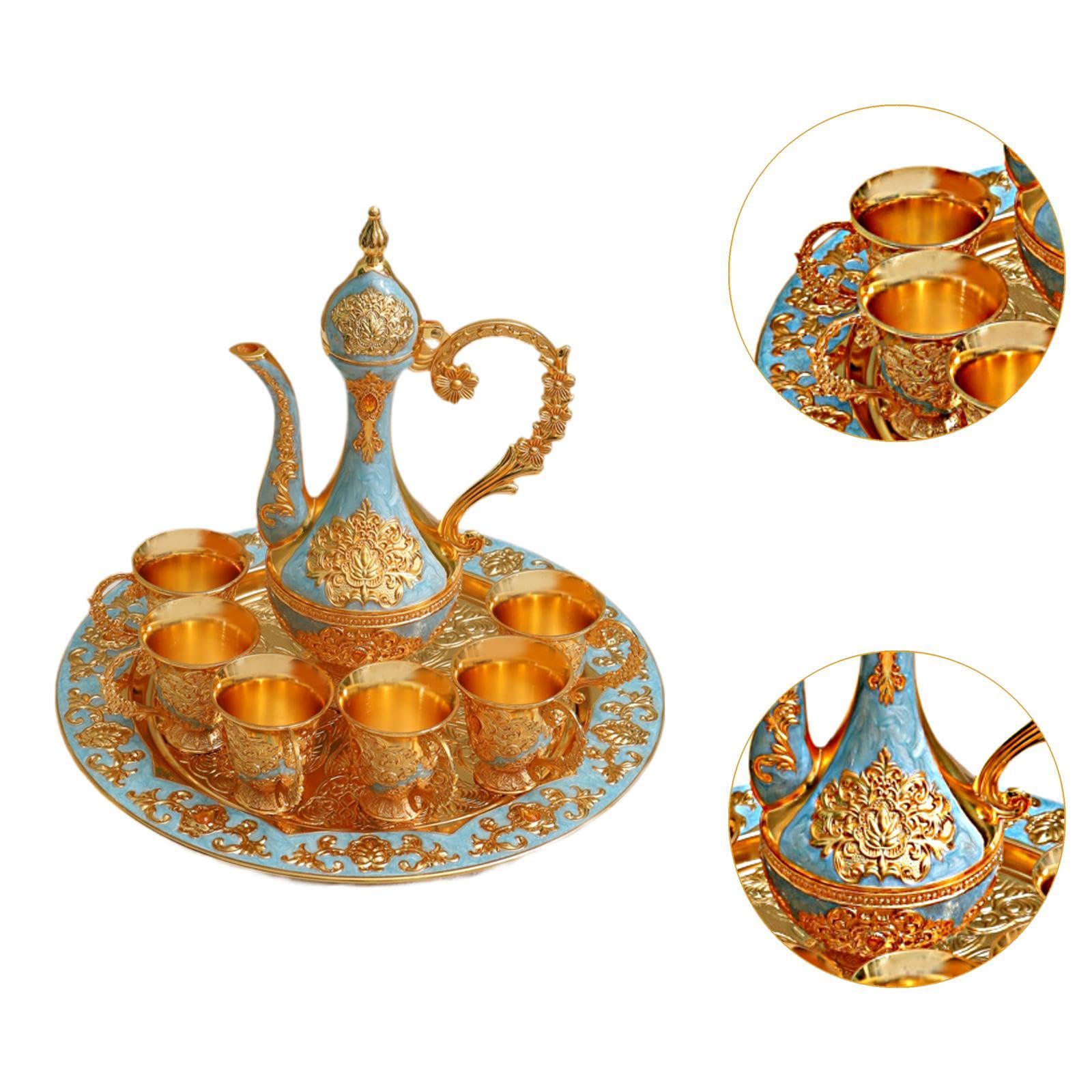 Yajuyi Service à Thé Turc, Comprenant Une Théière, Un Plateau à Café et Six Tasses. Idéal comme Cadeau pour Un Anniversaire, Un Mariage Ou Toute Autre Occasi, Bleu Clair