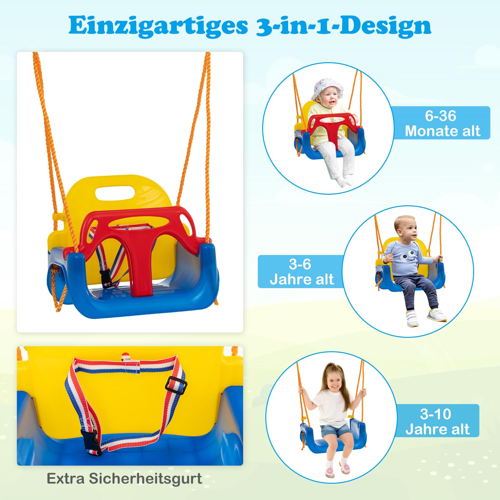 COSTWAY Schaukel mit Gestell Outdoor, Schaukelgestell Metall mit Erdspießen | Schaukelgerüst mit Nestschaukel, elastischer Kinderschaukel & Babyschaukel, Outdoor Schaukel für Kinder, 350 x 182 x 188 cm