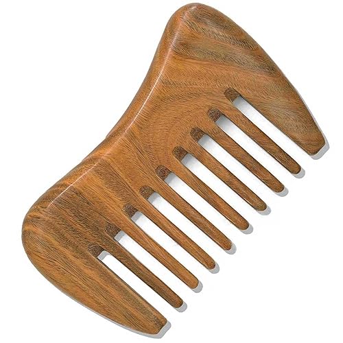 Moreinday Peine de madera con dientes anchos, peine desenredante de sándalo para hombres y mujeres