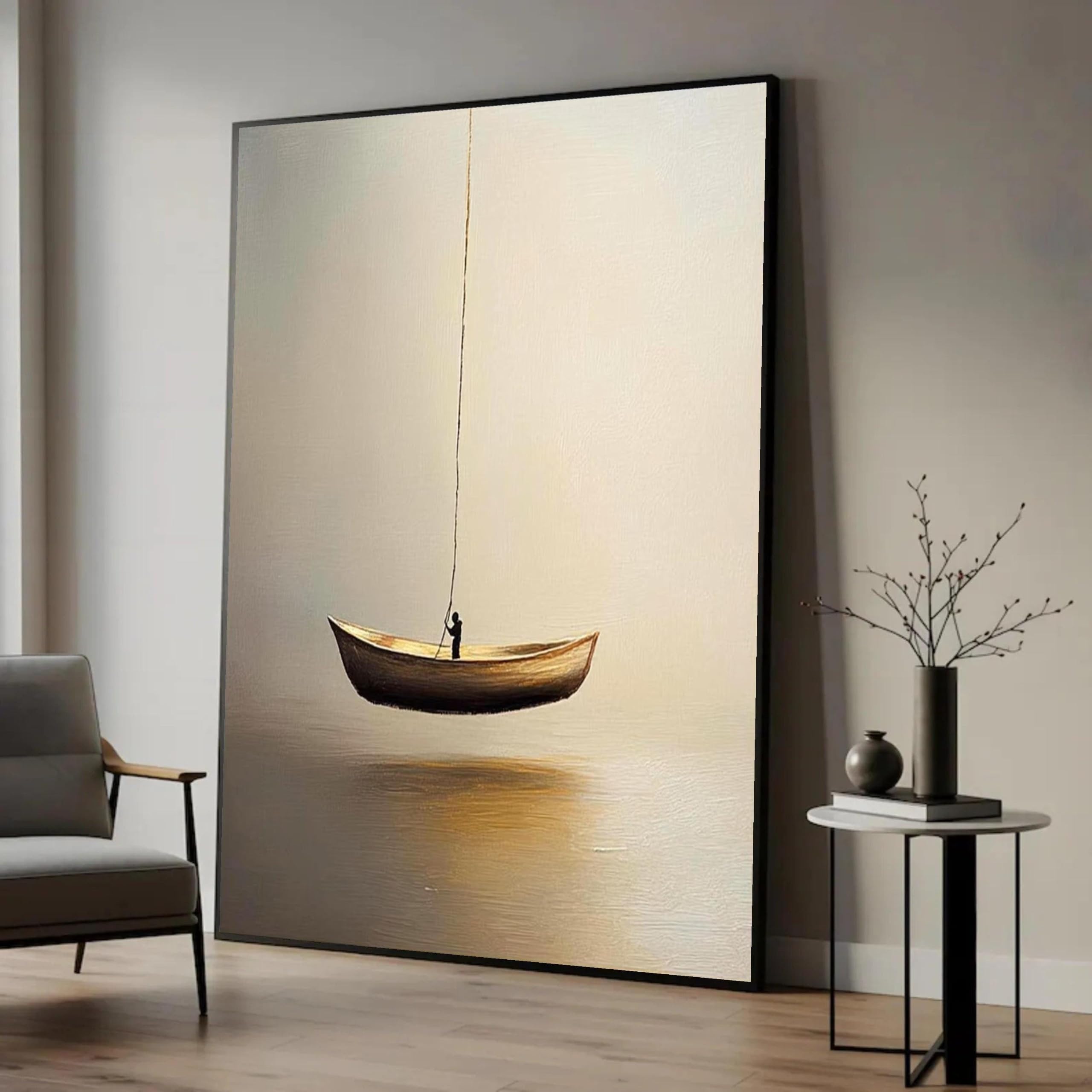TONGYINLI Surreal Floating Boat Posters, Minimalist Abstract Nautical Art Prints, Home Decor Classic Canvas Painting(70x100cm/Frameless)