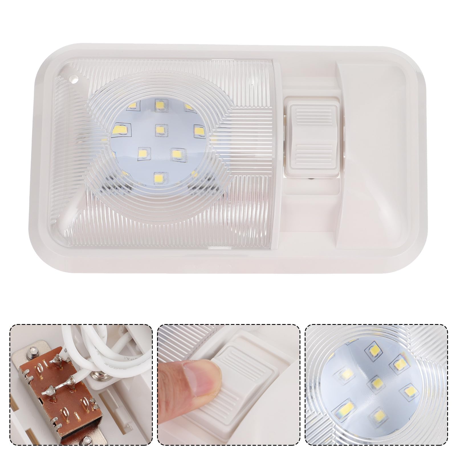 Lampe Intérieure LED 12v pour Camping-camion, Éclairage Blanc en Abs, 3 Interrupteurs, Lumière Confortable et Non Éblouissante