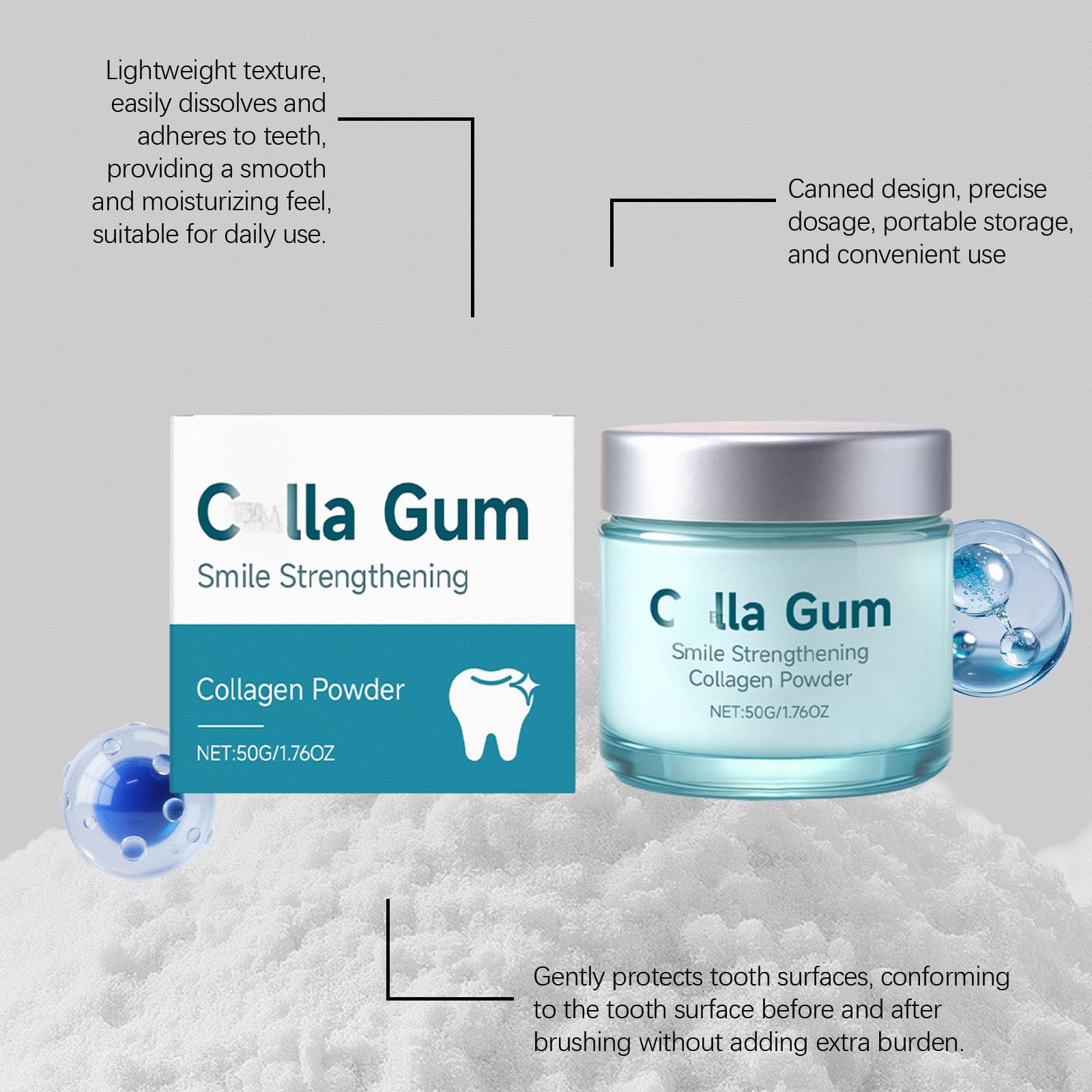 Collagum Smile, polvere di collagene rinforzante, dentifricio in polvere all'idrossiapatite, protegge le gengive, per un sorriso più luminoso, una sensibilità ridotta e gengive più sane,2PCS