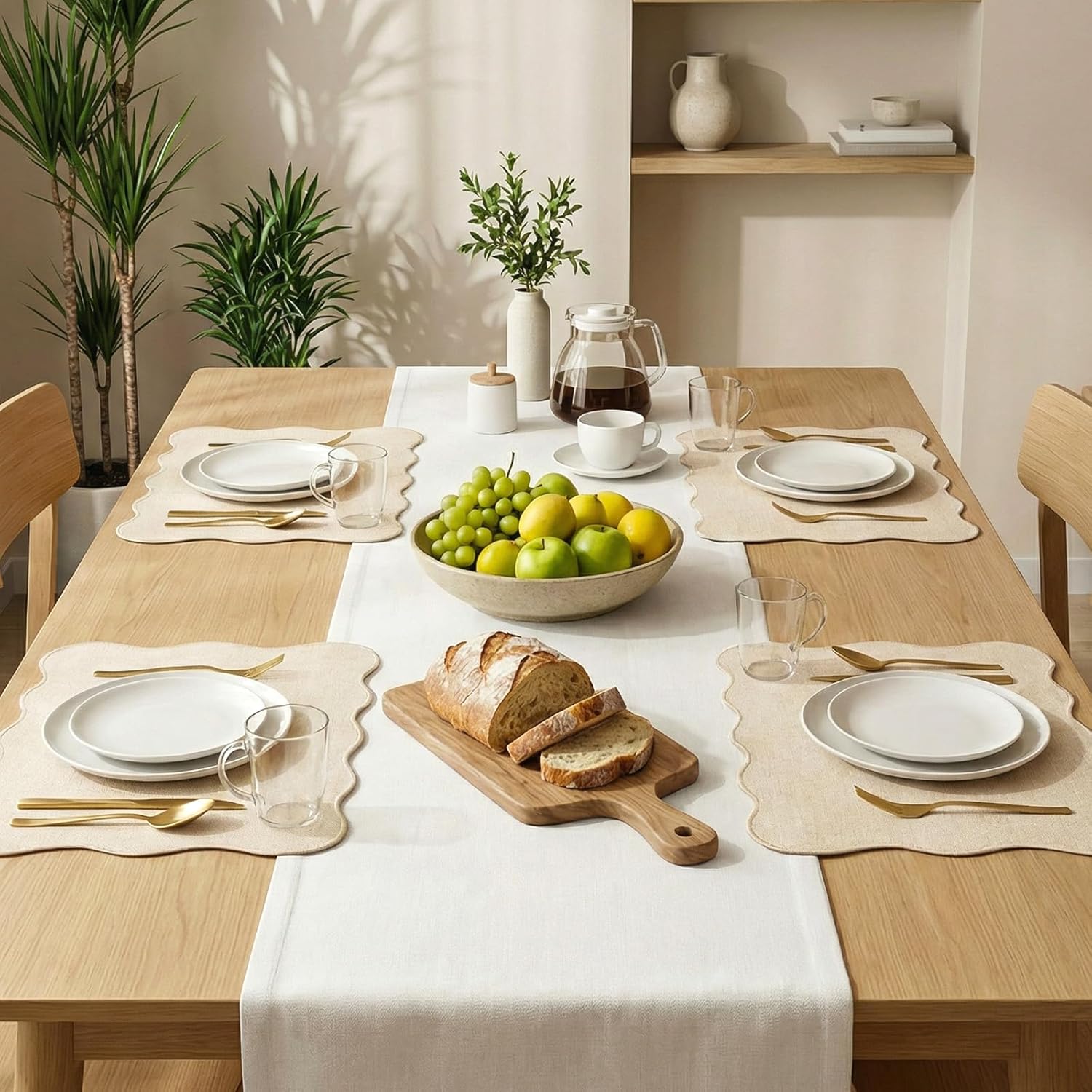 AHHFSMEI Faux Linen Placemats Set of 6 Heat Resistant Non-Slip Stain Proof Table Mats for Kitchen Dining Elegant Decor Place Mats (Beige)