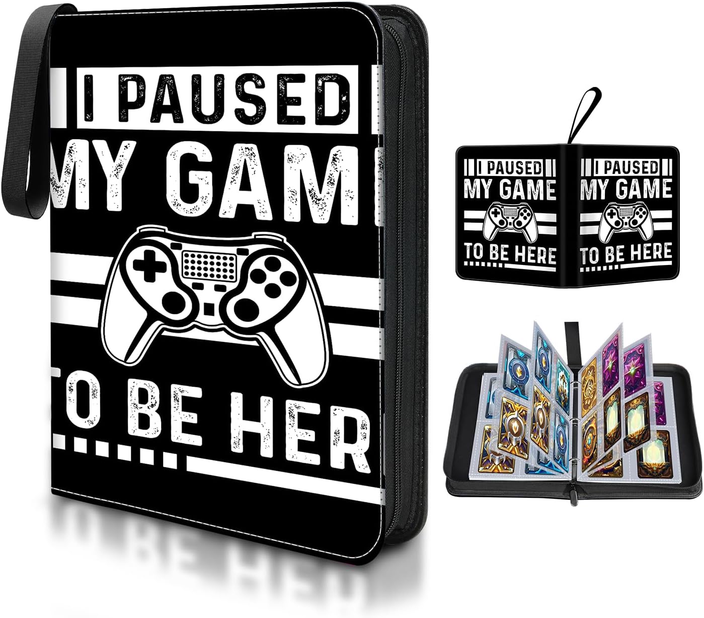 Card Binder 4 Pocket,Collectible Trading Card Albums Fits 400 Cards with 50 Removable Sleeves,Portable Trading Collection Album Holder,Game Card Case book With Zipper for Gifts,No Game