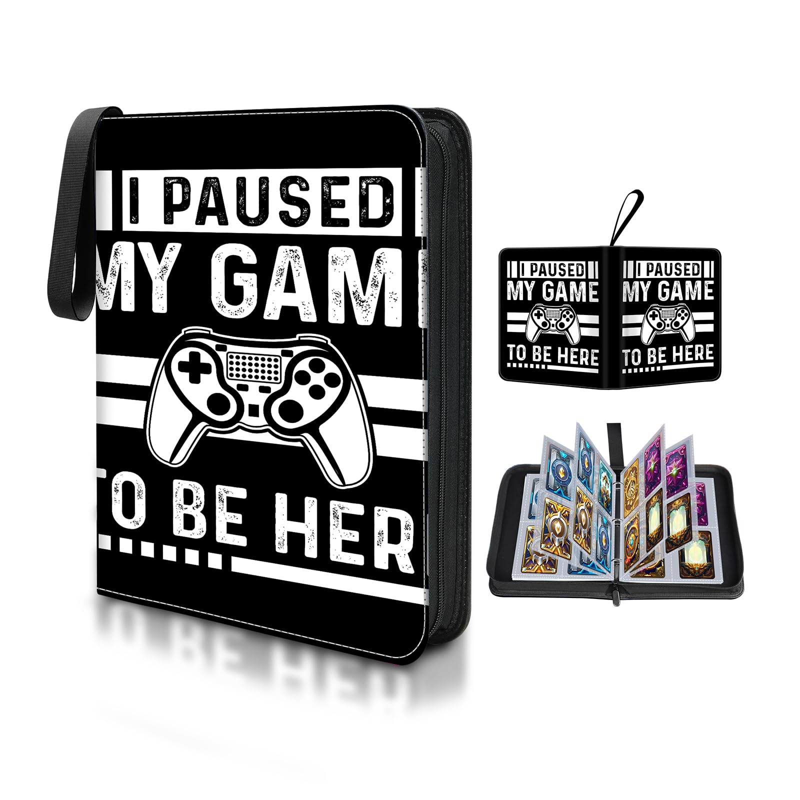 Card Binder 4 Pocket,Collectible Trading Card Albums Fits 400 Cards with 50 Removable Sleeves,Portable Trading Collection Album Holder,Game Card Case book With Zipper for Gifts,No Game